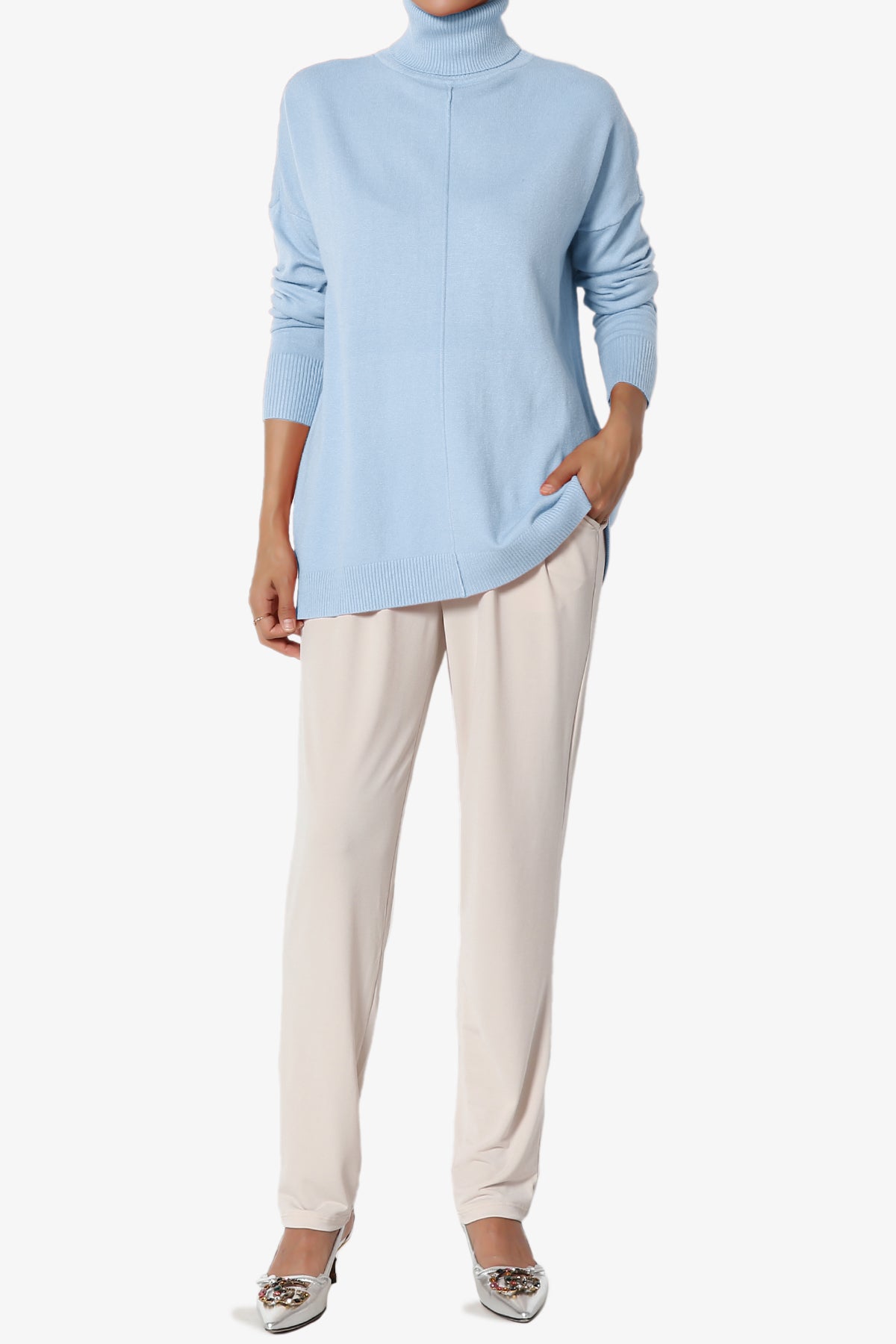 Henley Turtle Neck Knit Sweater LIGHT BLUE_6