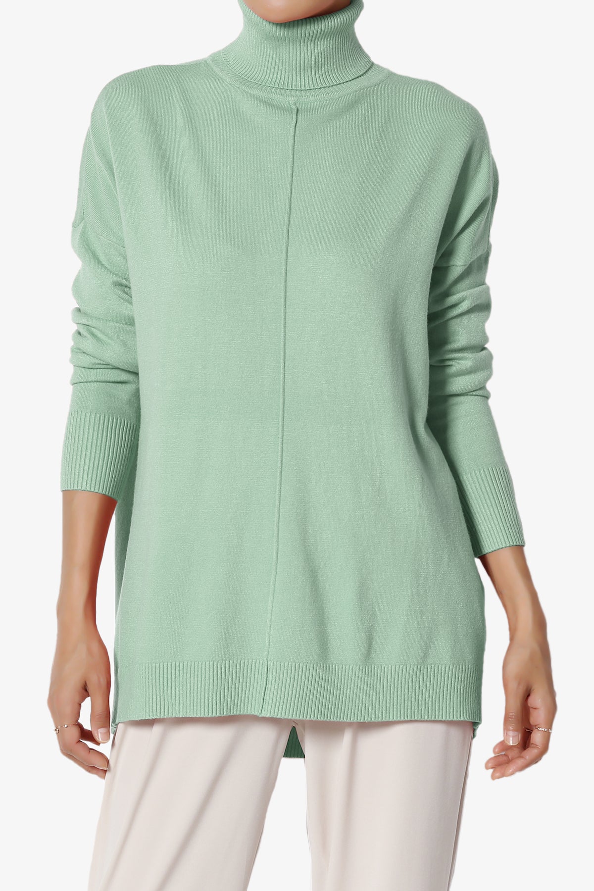 Henley Turtle Neck Knit Sweater LIGHT GREEN_1
