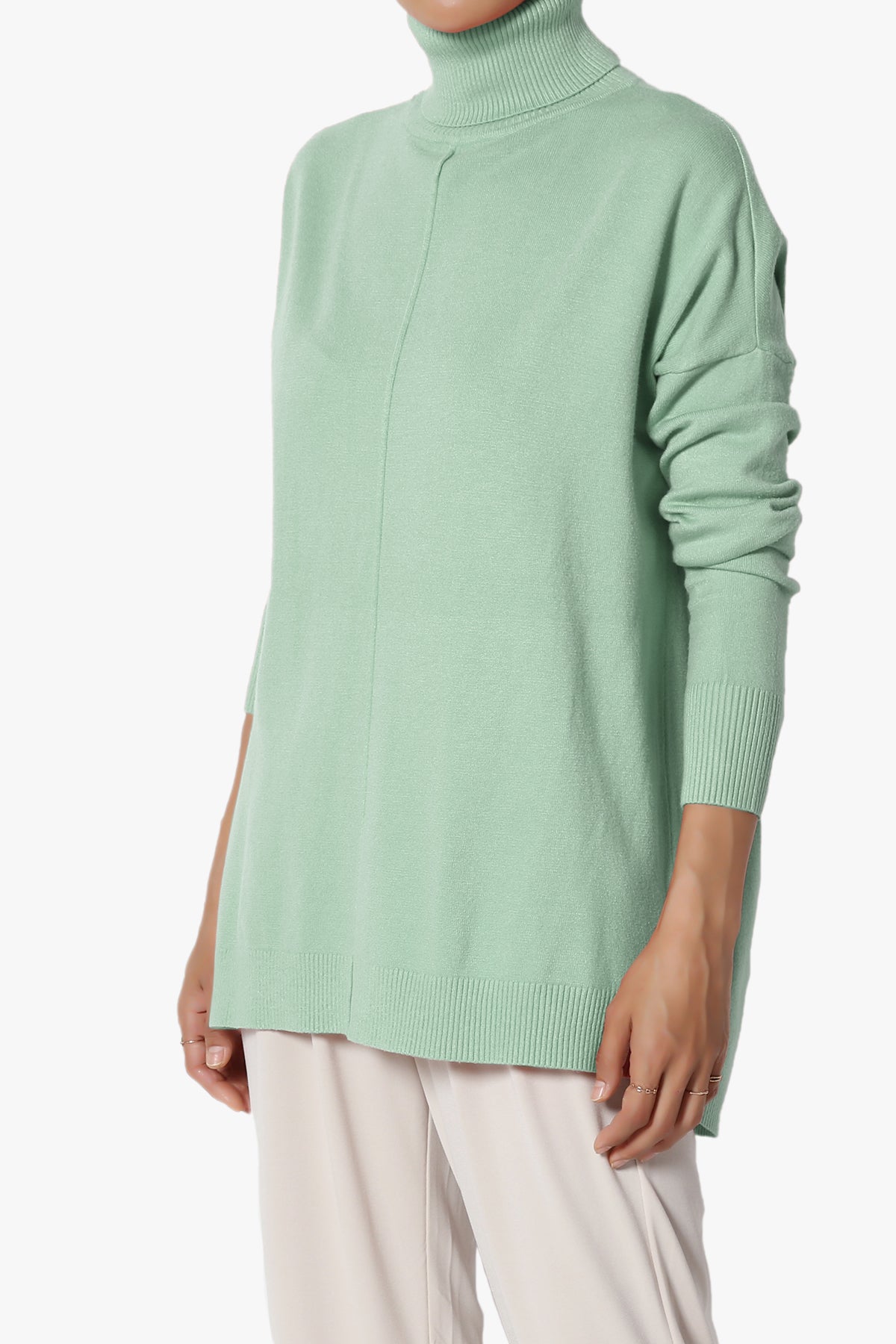 Henley Turtle Neck Knit Sweater LIGHT GREEN_3