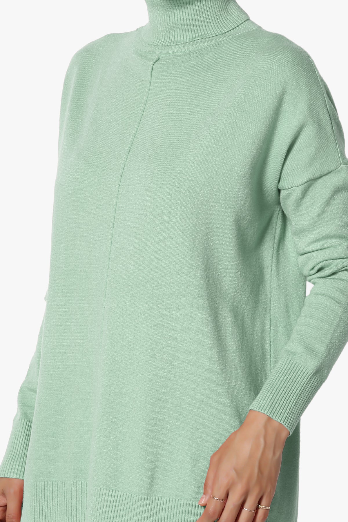 Henley Turtle Neck Knit Sweater LIGHT GREEN_5