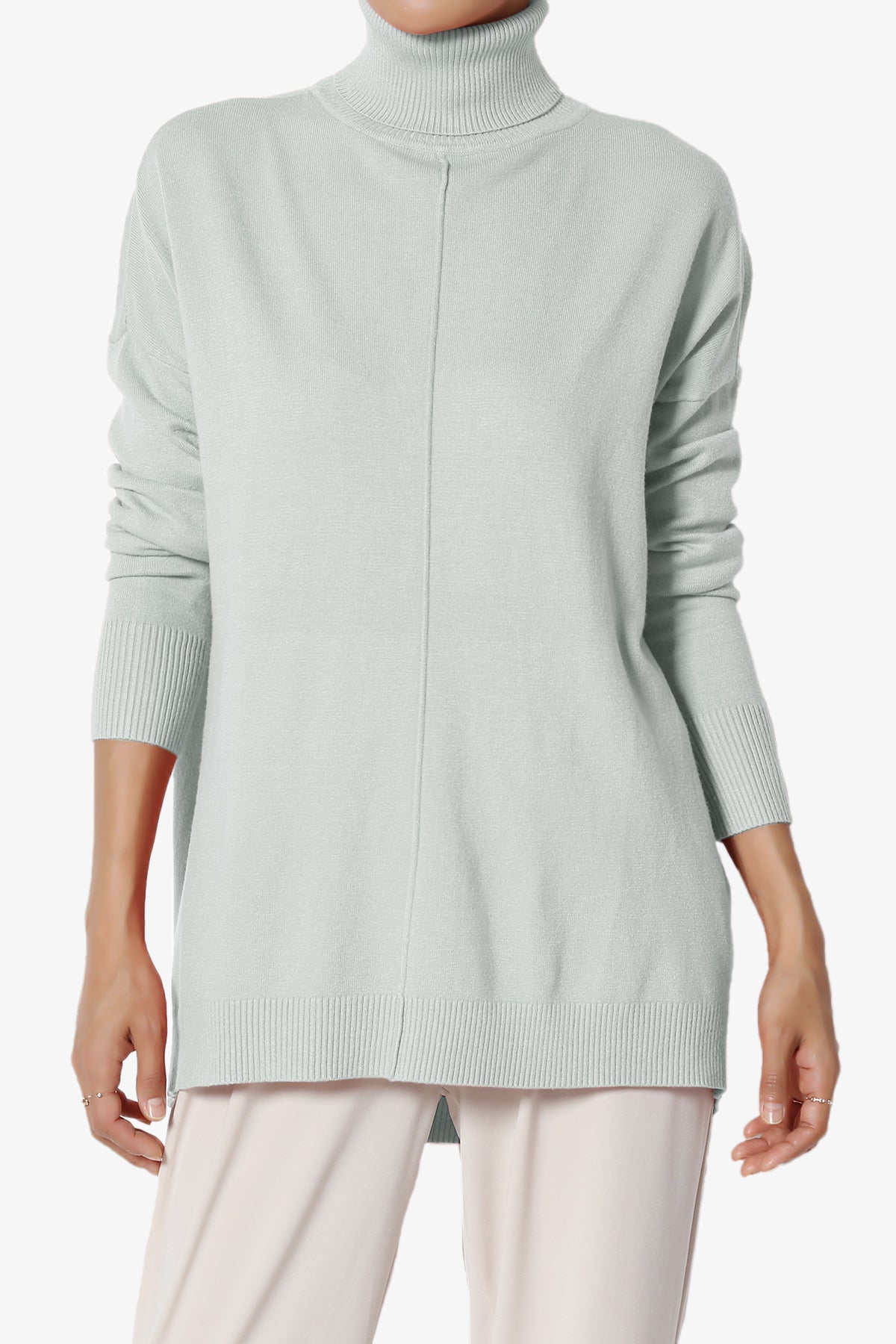 Henley Turtle Neck Knit Sweater LIGHT GREY_1