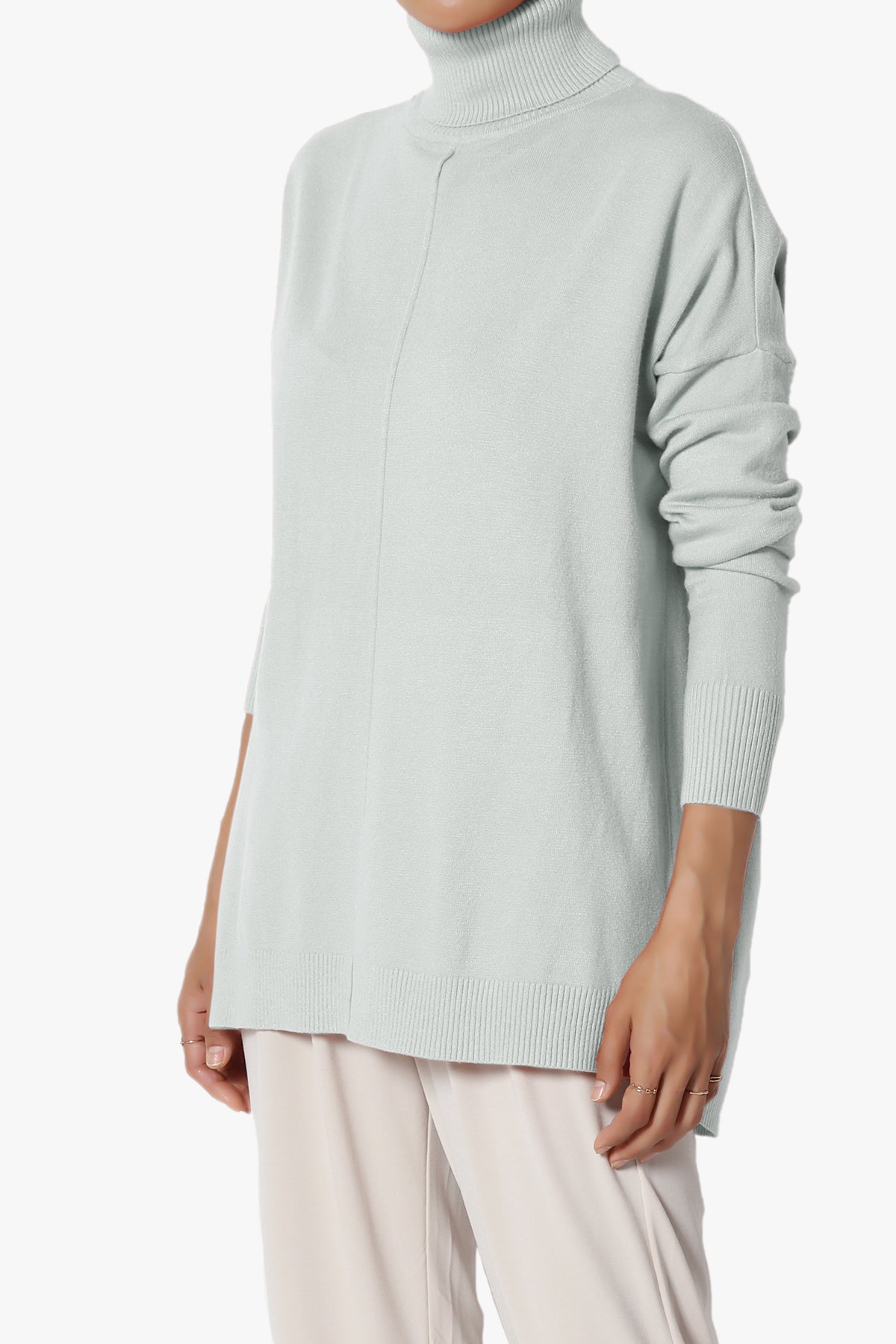 Henley Turtle Neck Knit Sweater LIGHT GREY_3