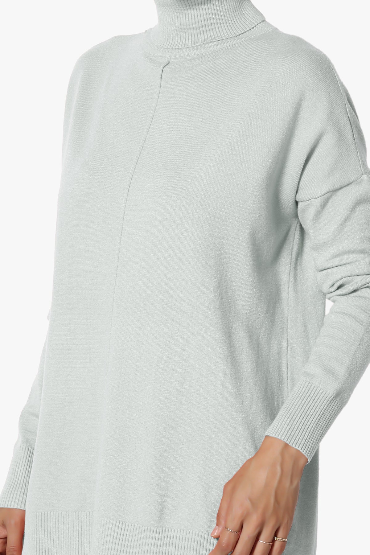 Henley Turtle Neck Knit Sweater LIGHT GREY_5