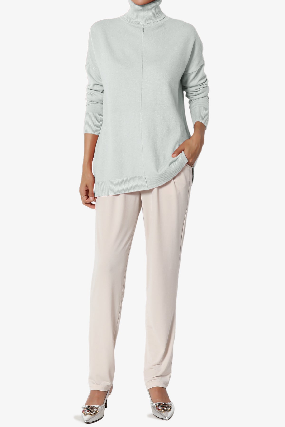 Henley Turtle Neck Knit Sweater LIGHT GREY_6