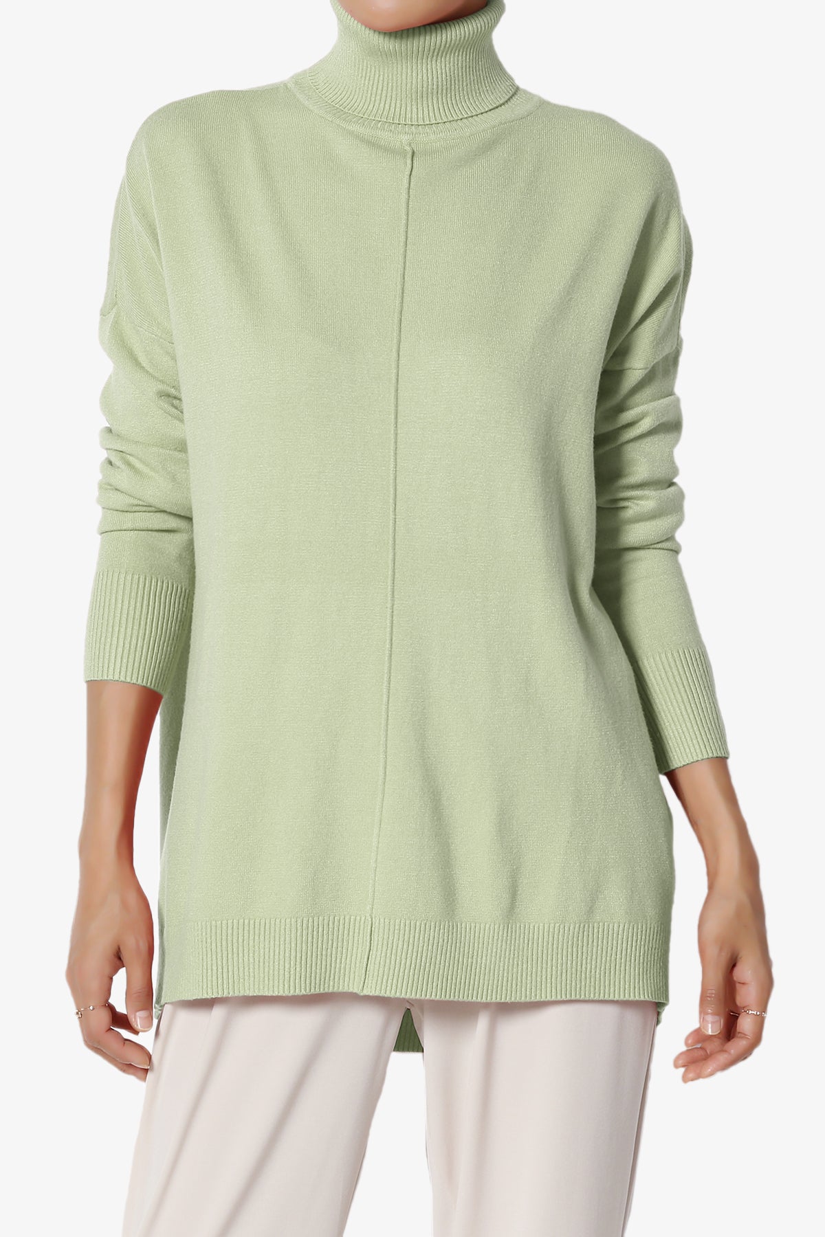 Henley Turtle Neck Knit Sweater LIGHT SAGE_1