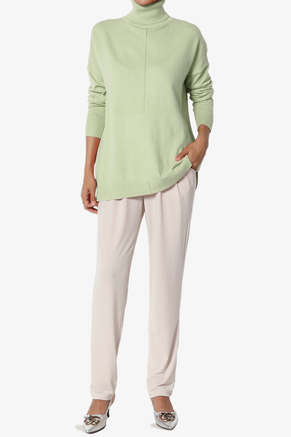 Henley Turtle Neck Knit Sweater LIGHT SAGE_6