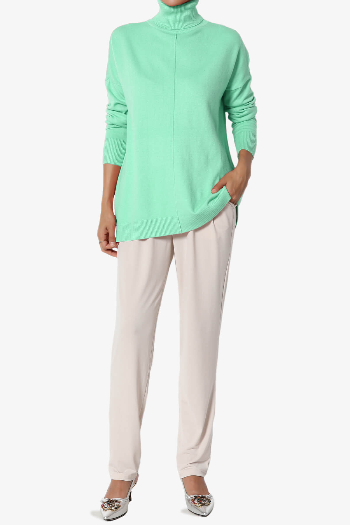 Henley Turtle Neck Knit Sweater MINT_6