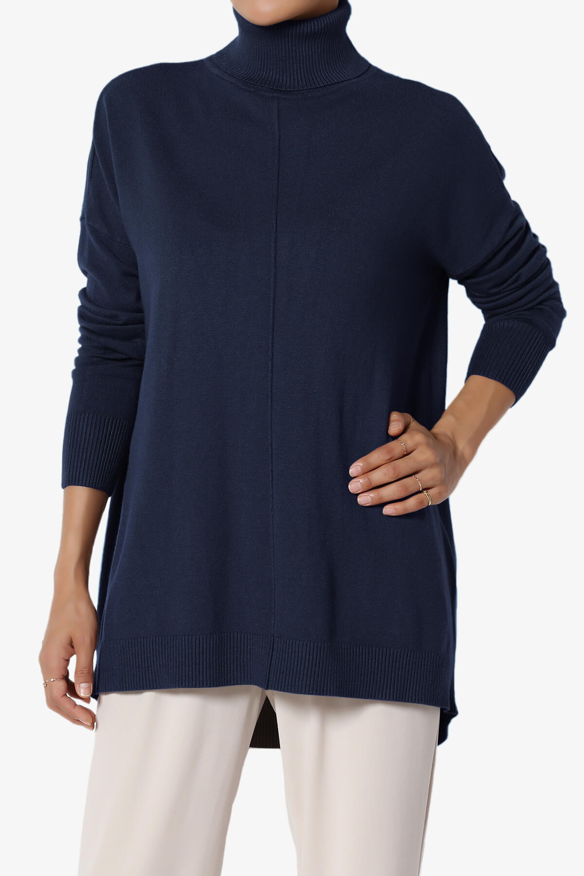 Henley Turtle Neck Knit Sweater NAVY_1