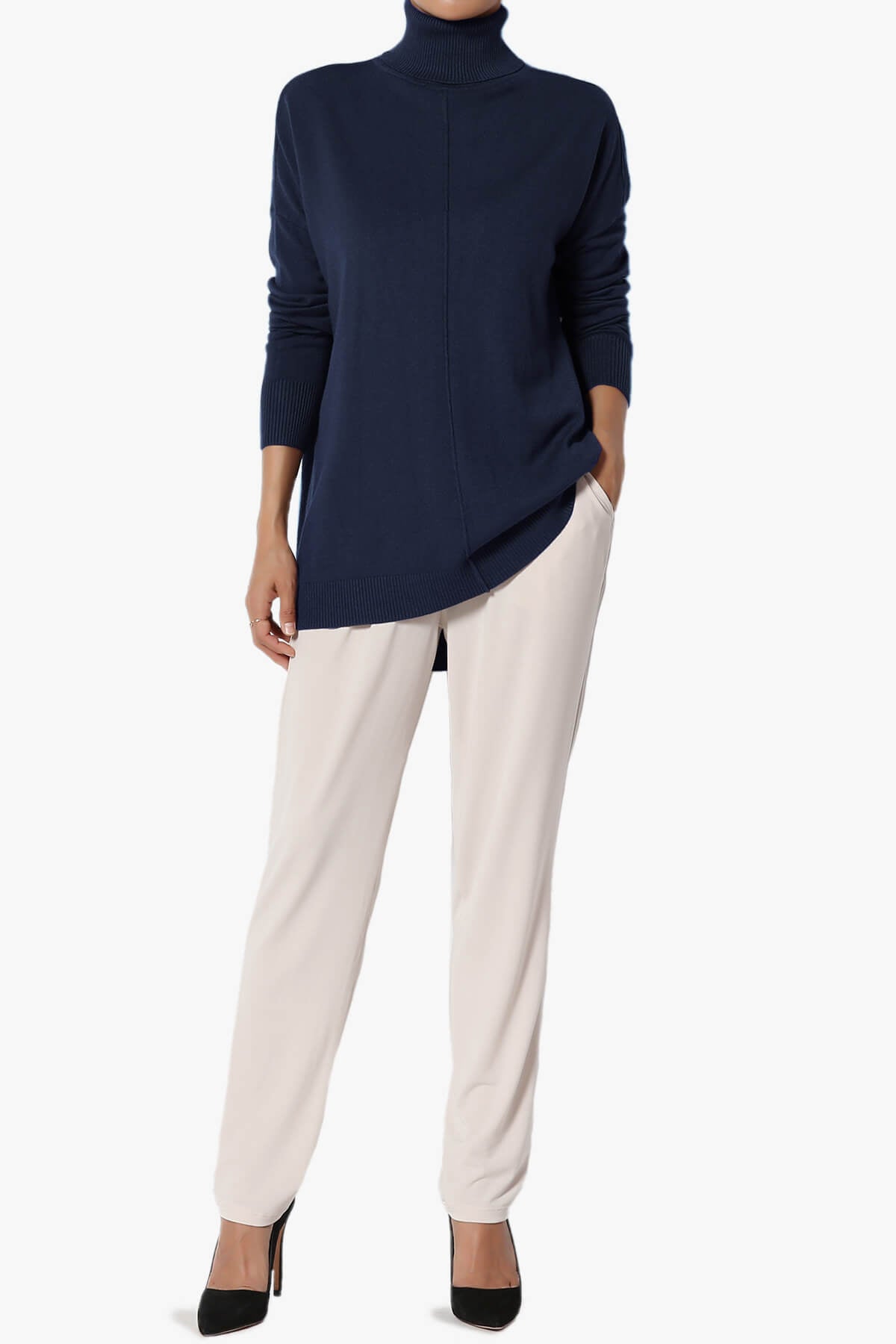 Henley Turtle Neck Knit Sweater NAVY_6