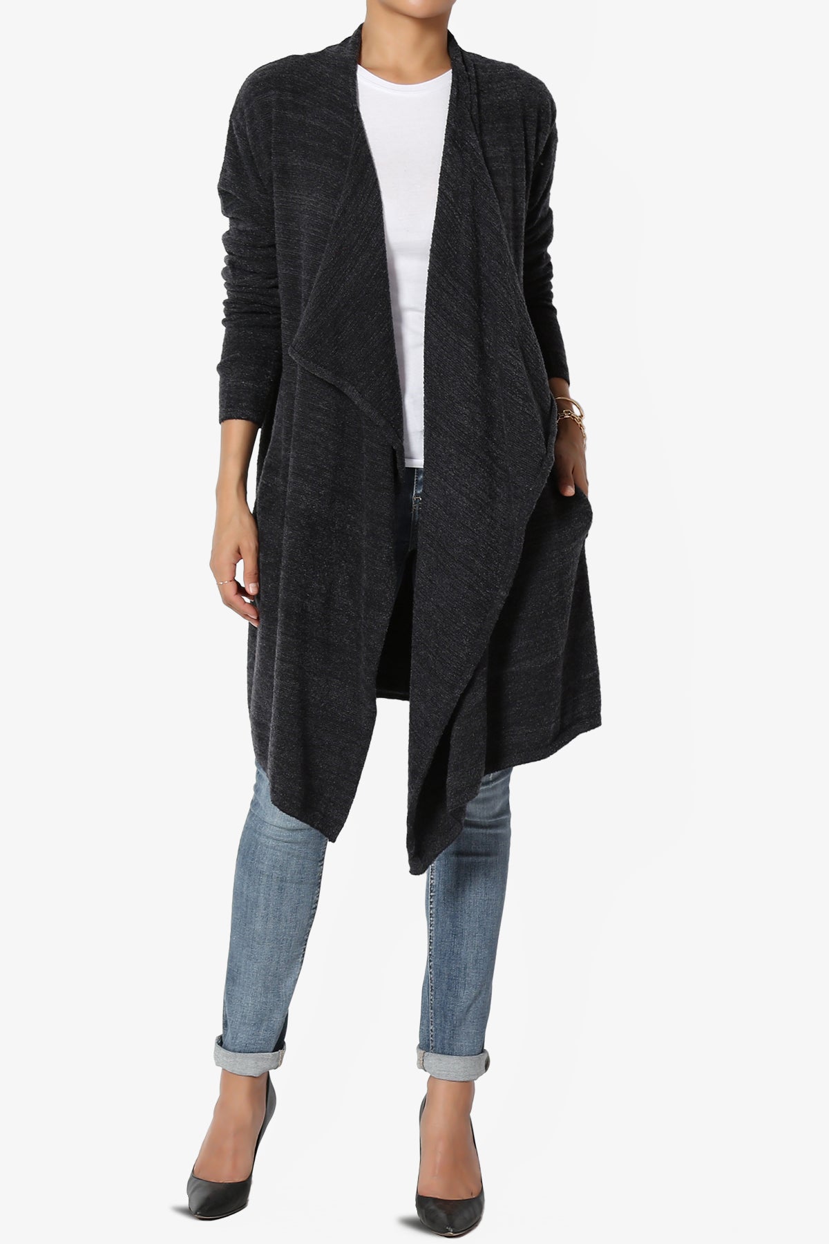 Tish Waterfall Longline Knit Cardigan CHARCOAL_1