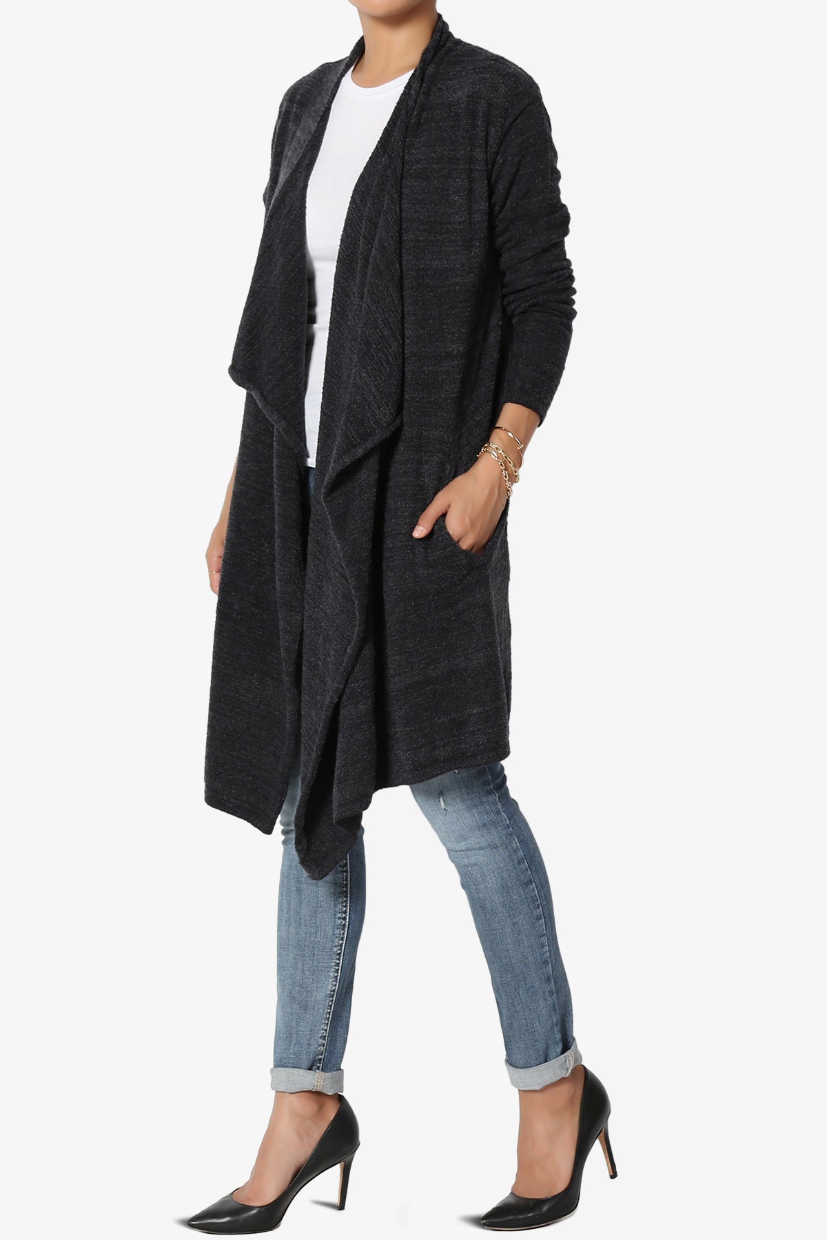 Tish Waterfall Longline Knit Cardigan CHARCOAL_3
