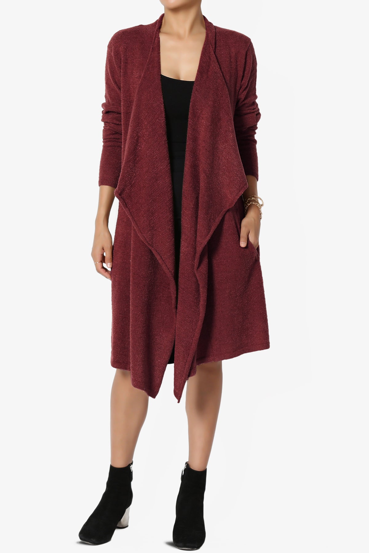 Tish Waterfall Longline Knit Cardigan DARK BURGUNDY_1