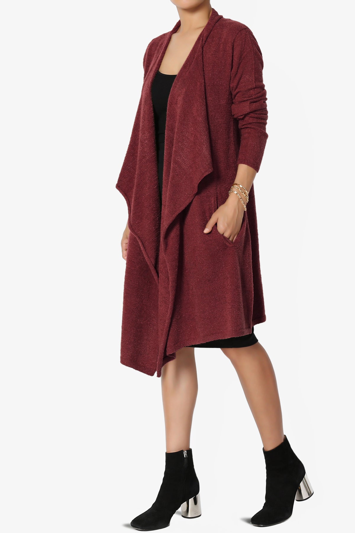 Tish Waterfall Longline Knit Cardigan DARK BURGUNDY_3
