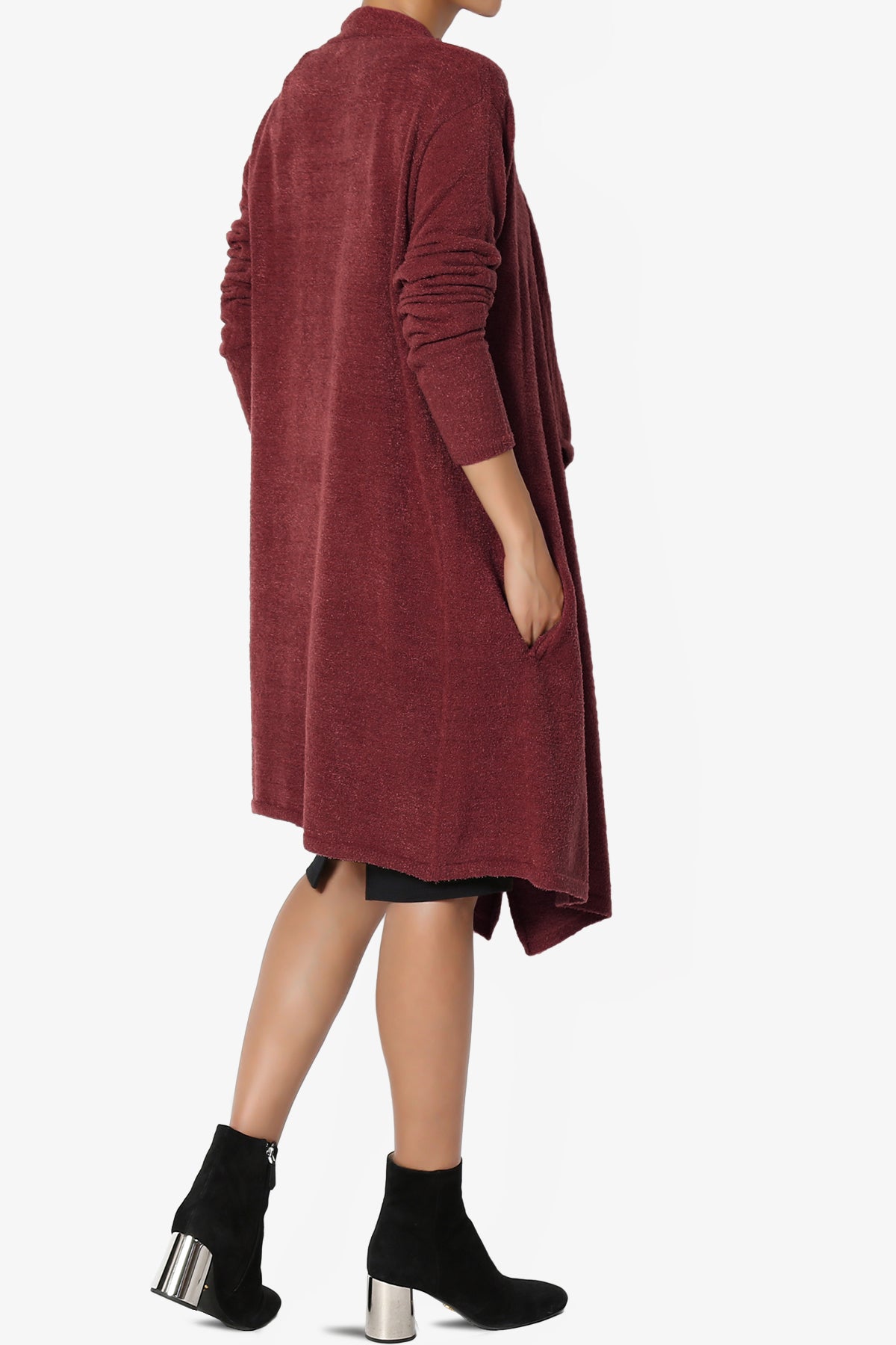 Tish Waterfall Longline Knit Cardigan DARK BURGUNDY_4