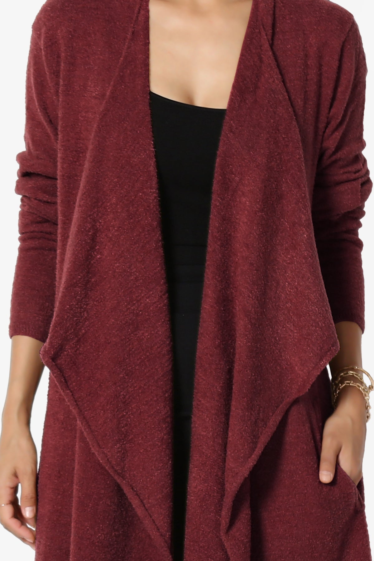 Tish Waterfall Longline Knit Cardigan DARK BURGUNDY_5