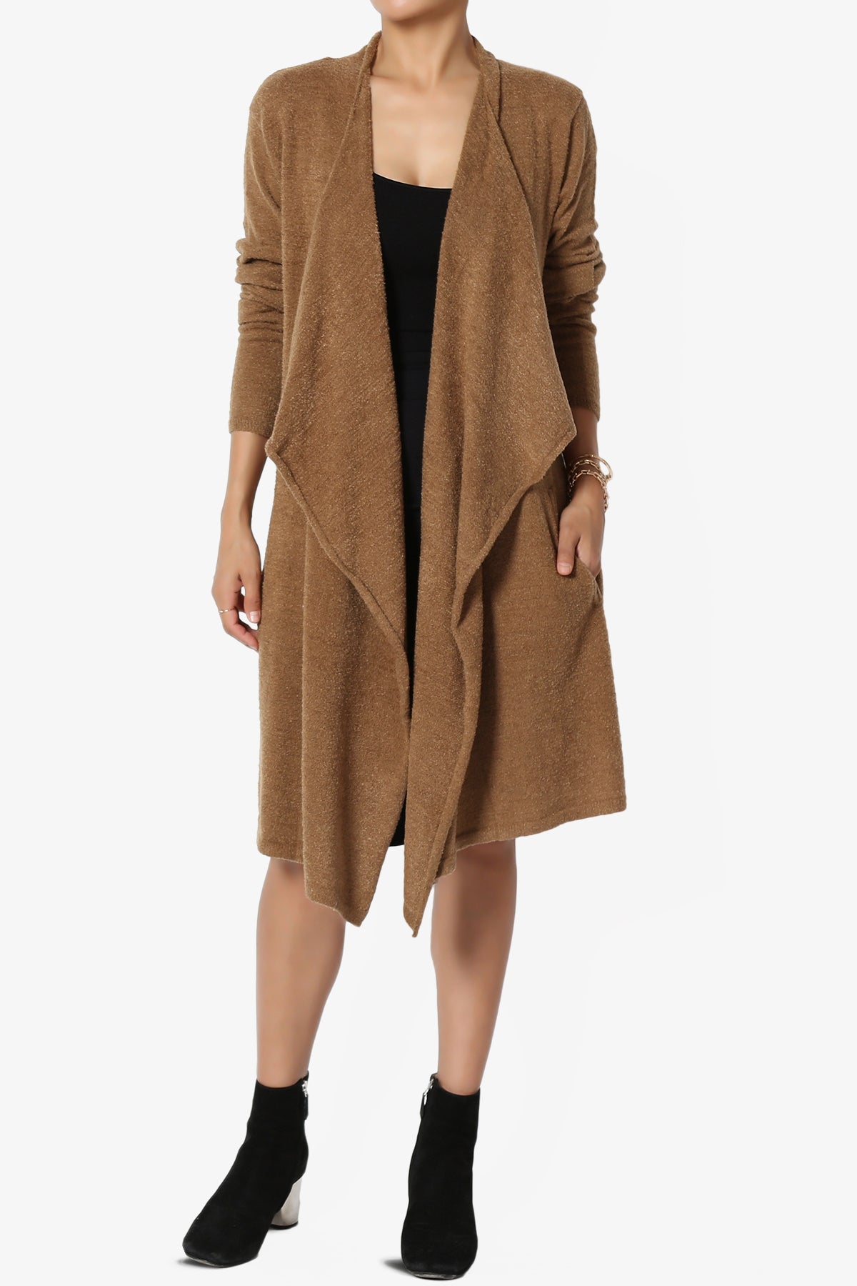 Tish Waterfall Longline Knit Cardigan DARK CAMEL_1
