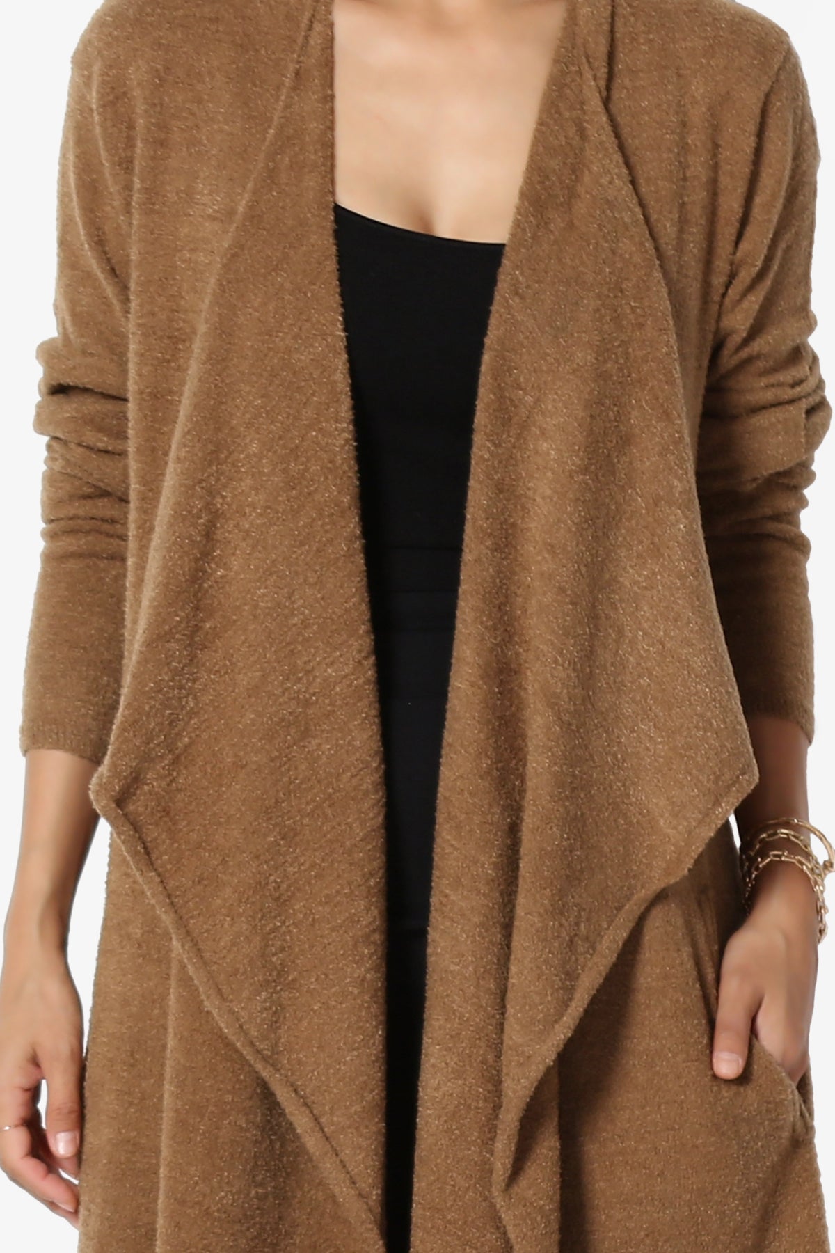 Tish Waterfall Longline Knit Cardigan DARK CAMEL_5