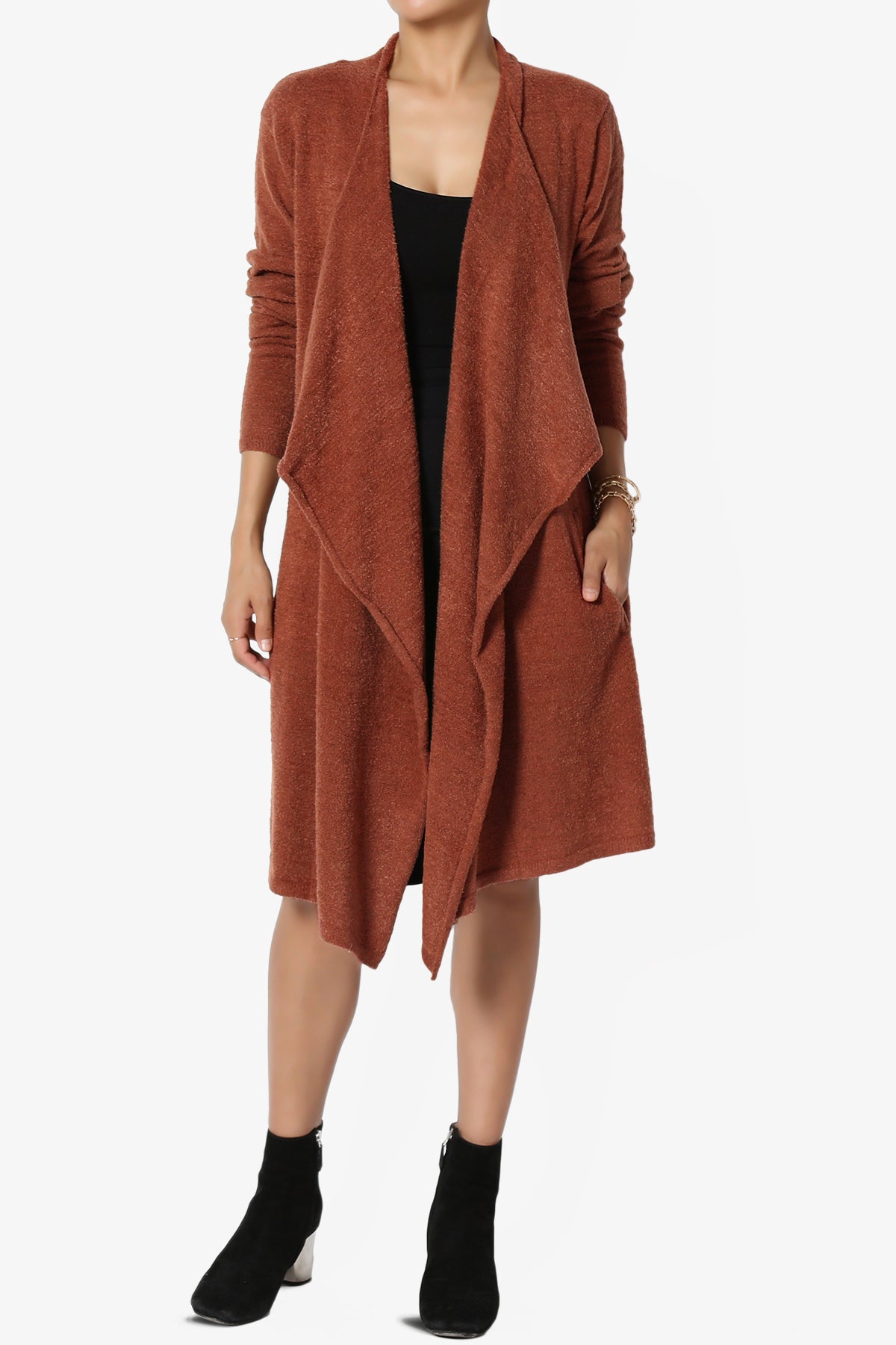 Tish Waterfall Longline Knit Cardigan DARK RUST_1