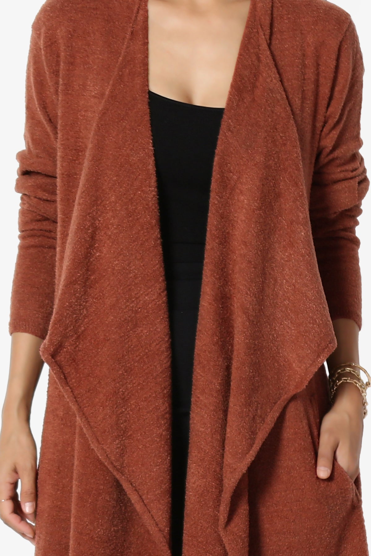 Tish Waterfall Longline Knit Cardigan DARK RUST_5