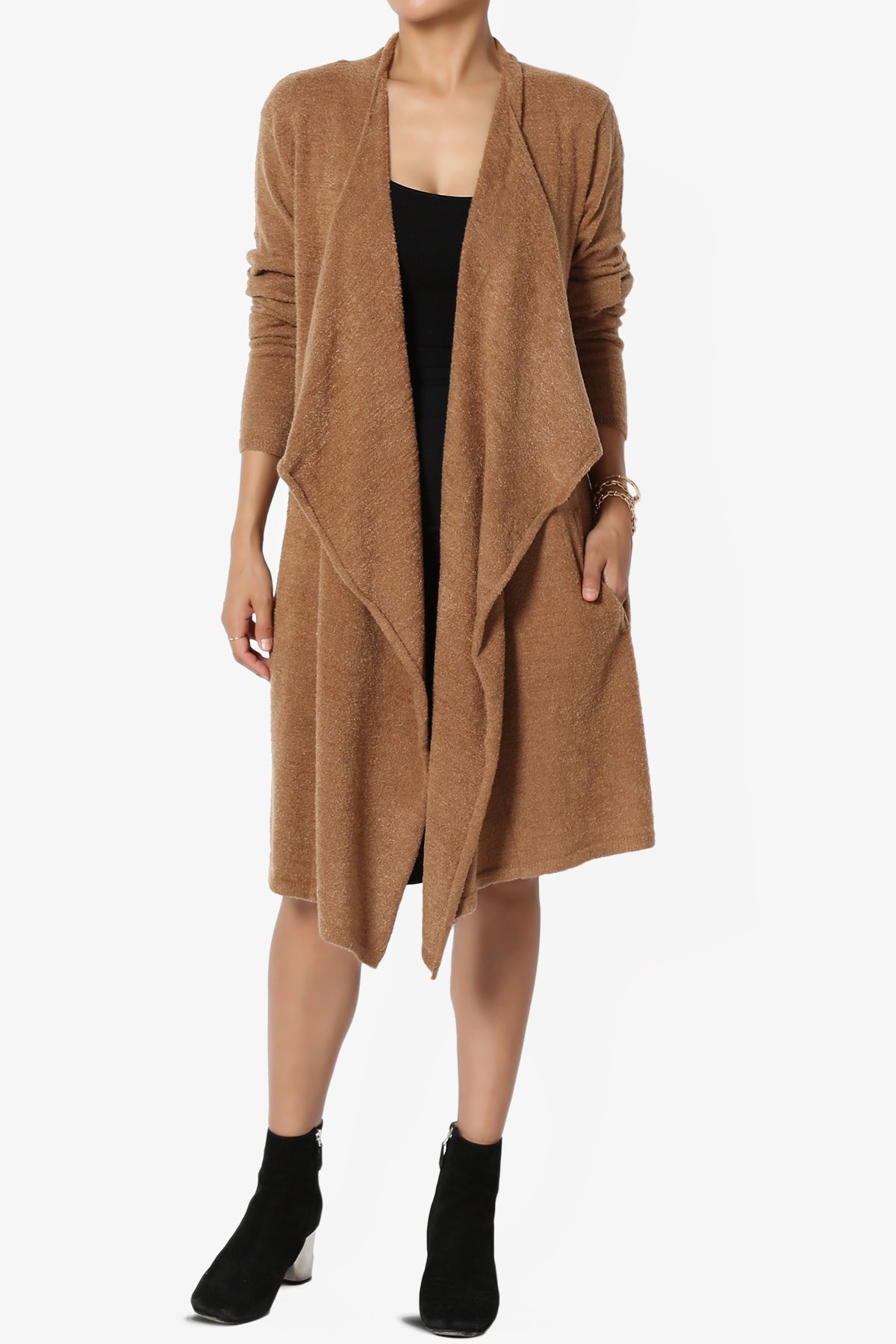 Tish Waterfall Longline Knit Cardigan DEEP CAMEL_1