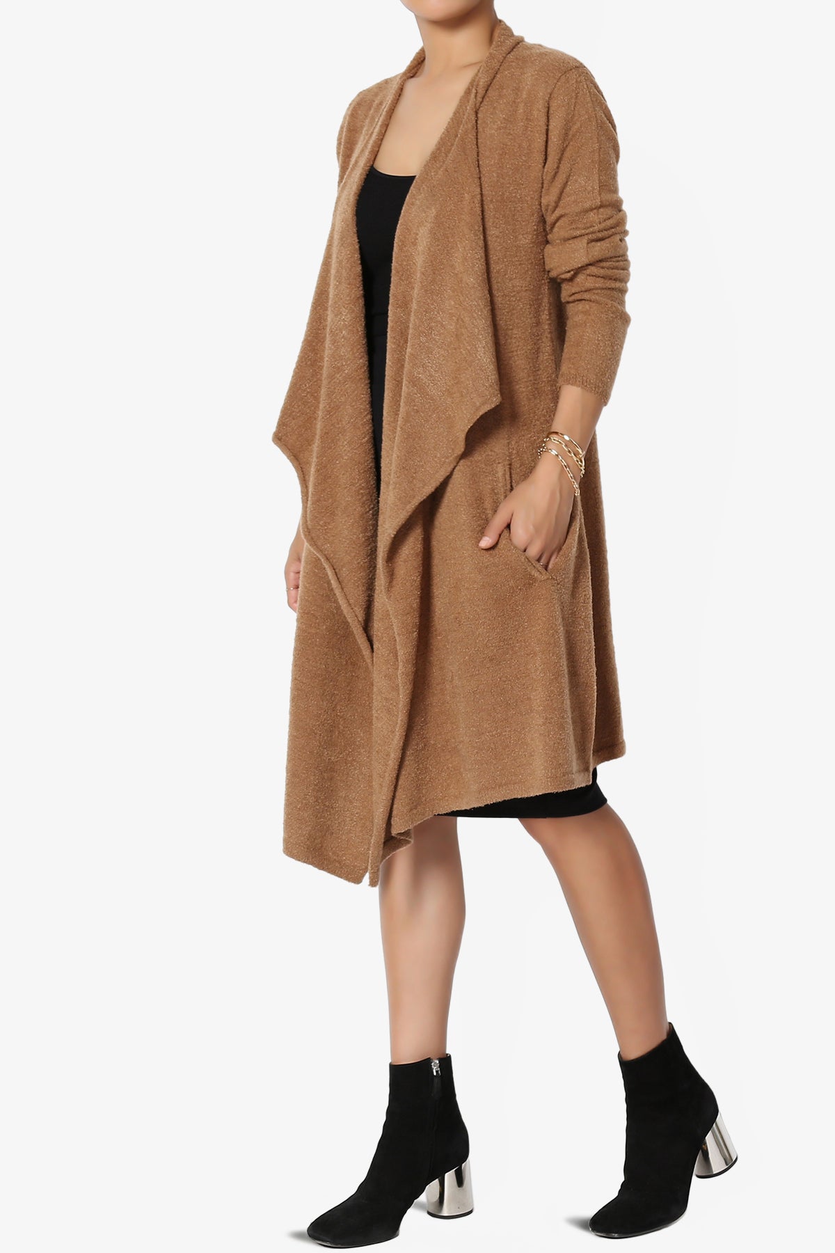 Tish Waterfall Longline Knit Cardigan DEEP CAMEL_3