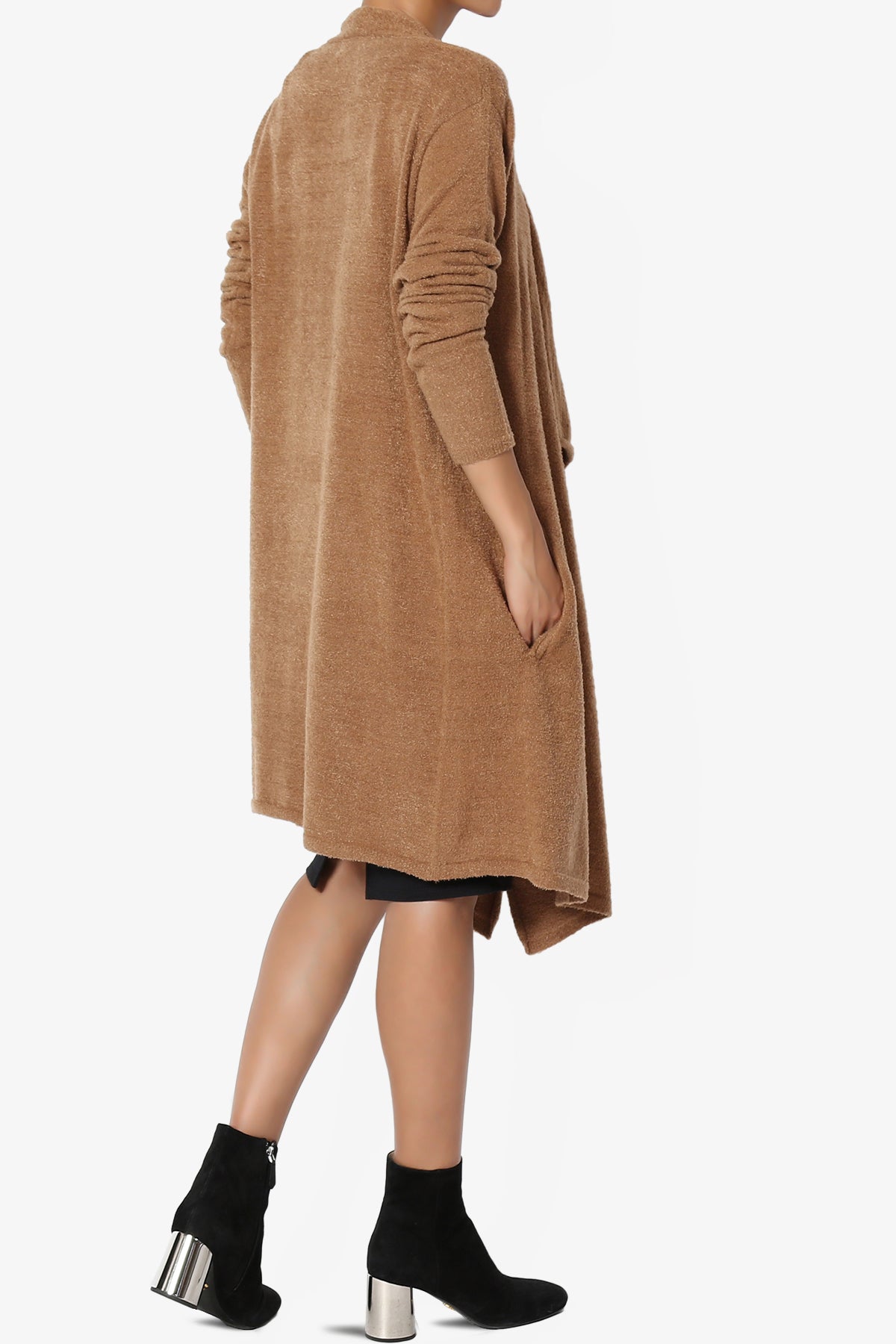 Tish Waterfall Longline Knit Cardigan DEEP CAMEL_4