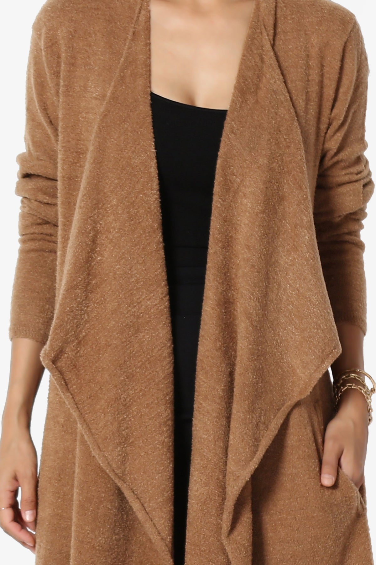 Tish Waterfall Longline Knit Cardigan DEEP CAMEL_5