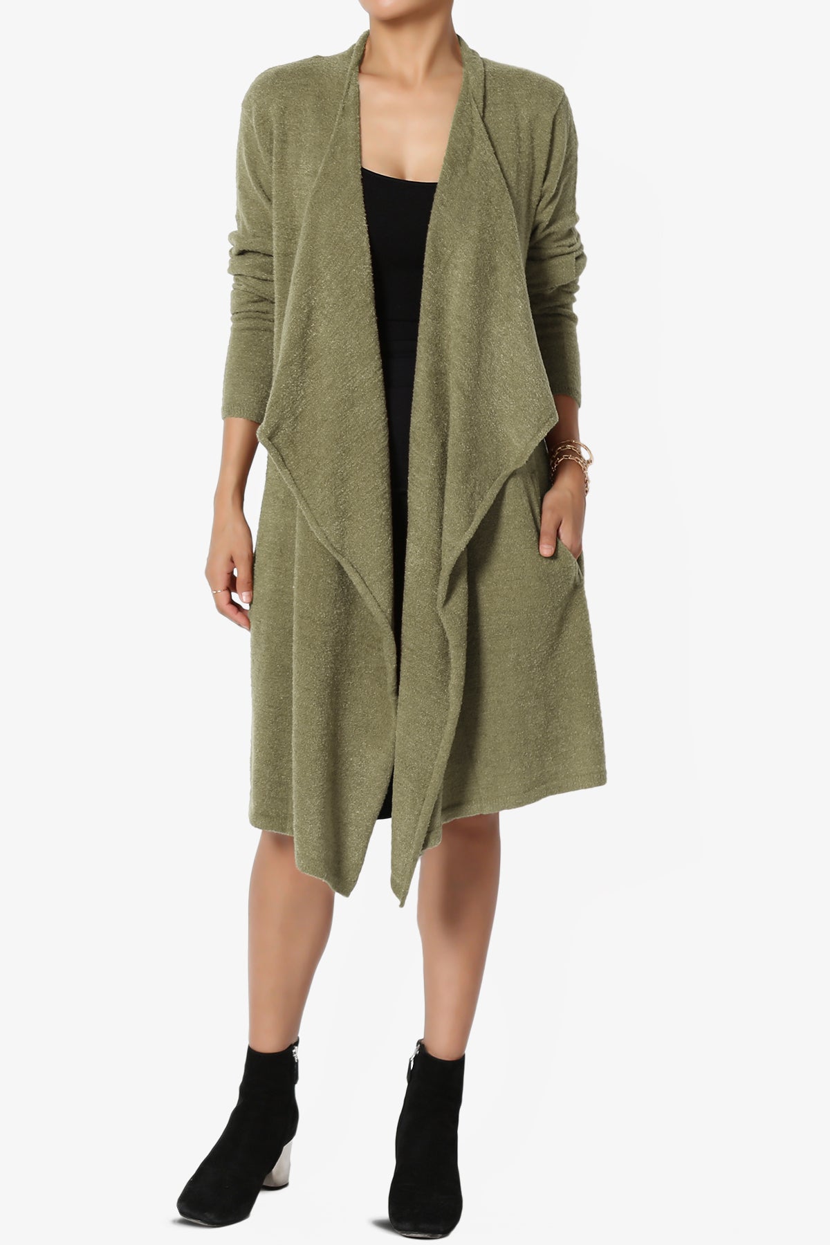 Tish Waterfall Longline Knit Cardigan KHAKI GREEN_1