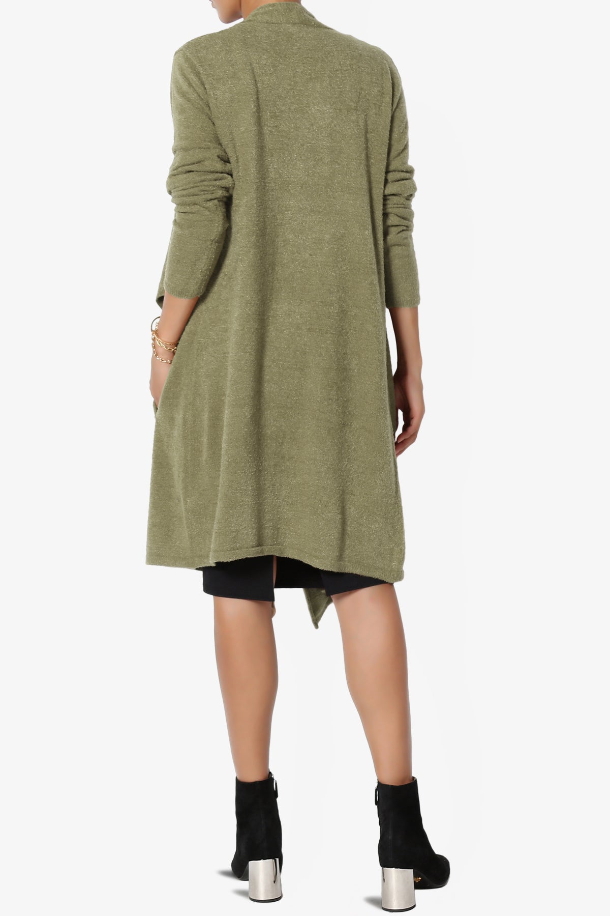 Tish Waterfall Longline Knit Cardigan KHAKI GREEN_2