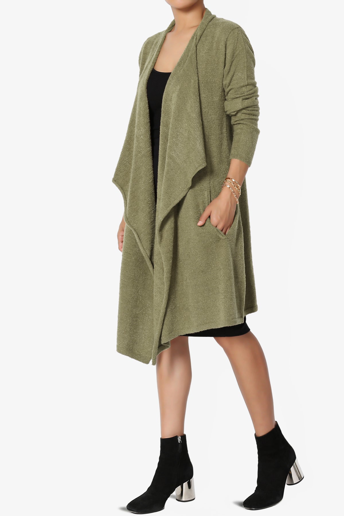 Tish Waterfall Longline Knit Cardigan KHAKI GREEN_3
