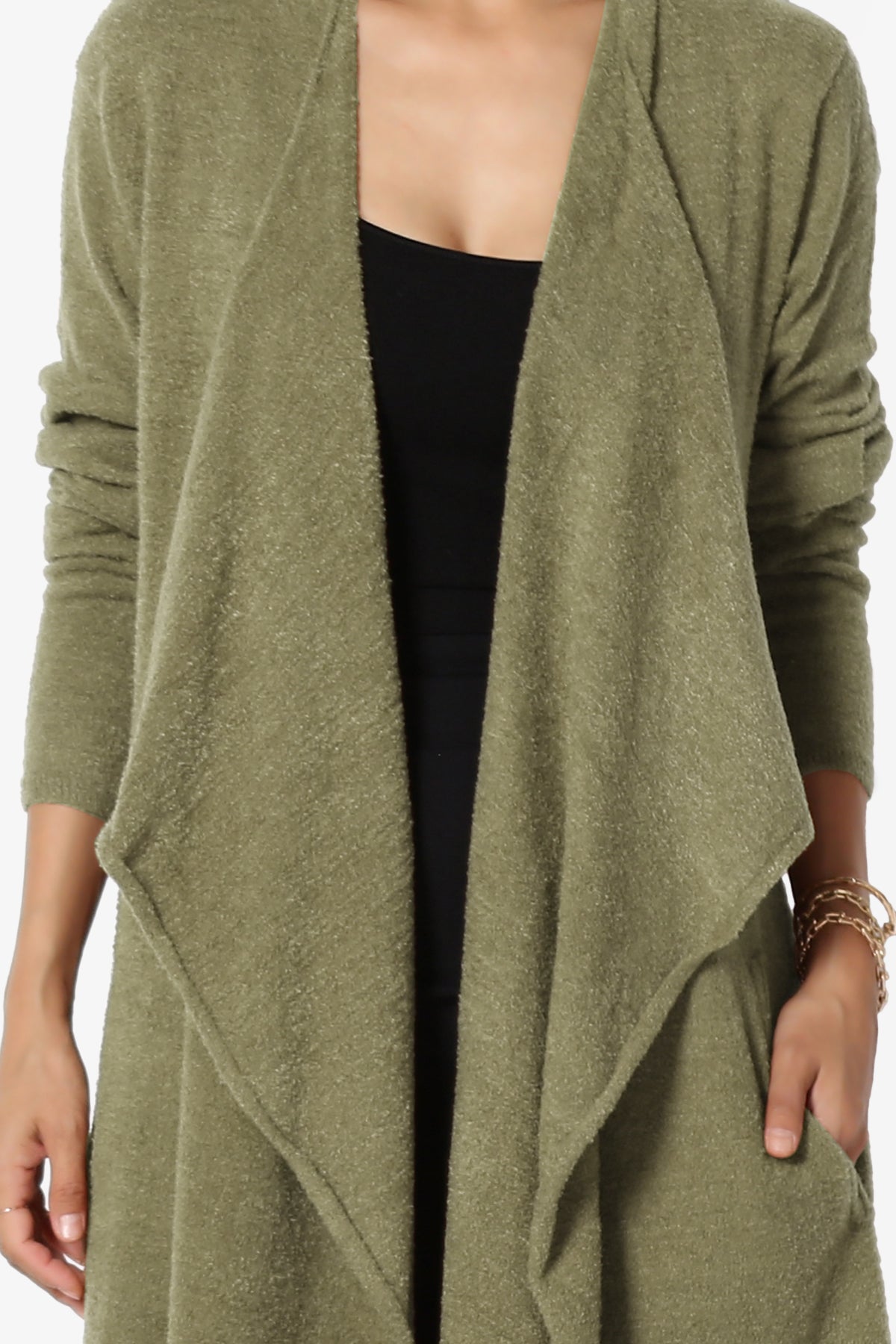 Tish Waterfall Longline Knit Cardigan KHAKI GREEN_5