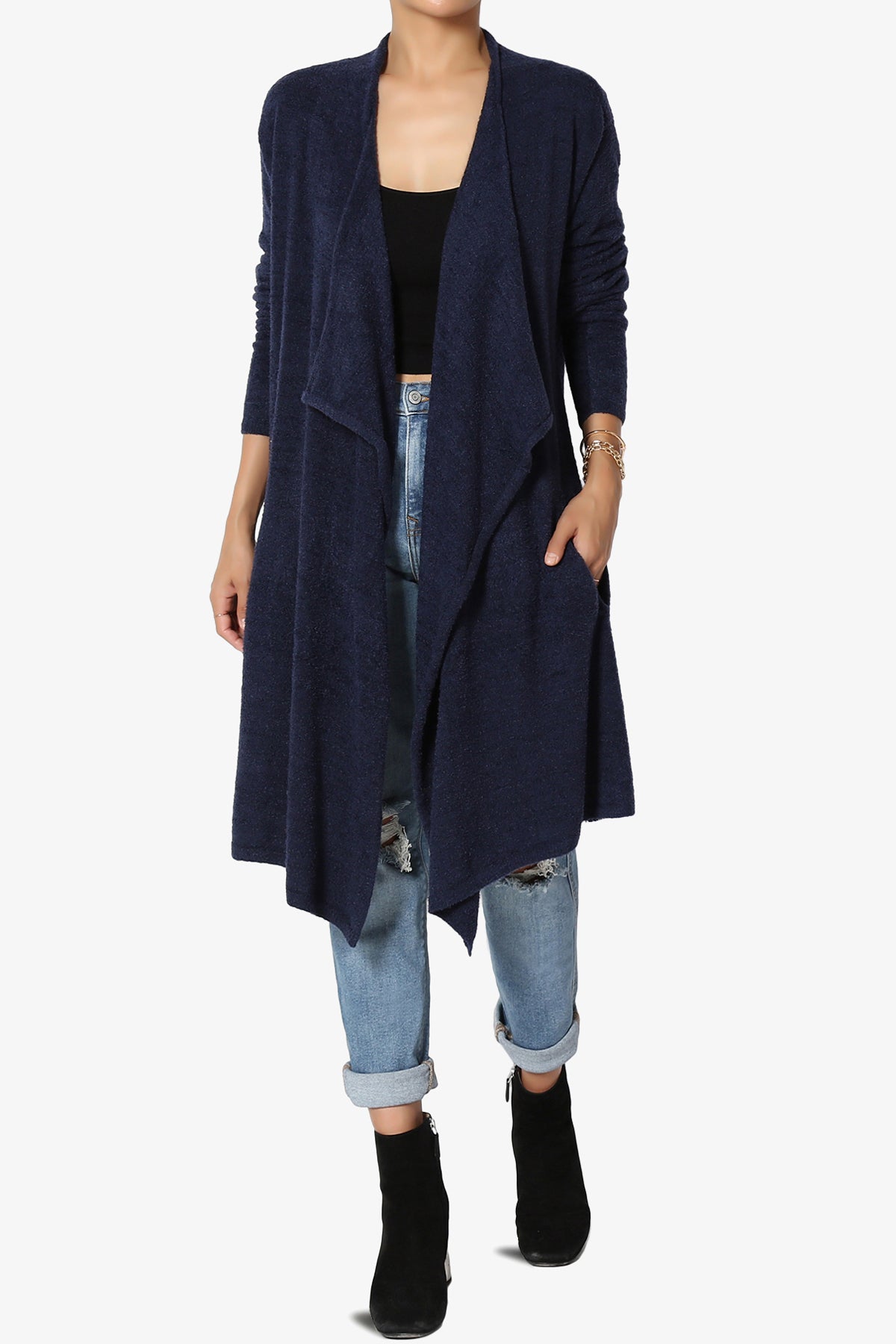 Tish Waterfall Longline Knit Cardigan NAVY_1
