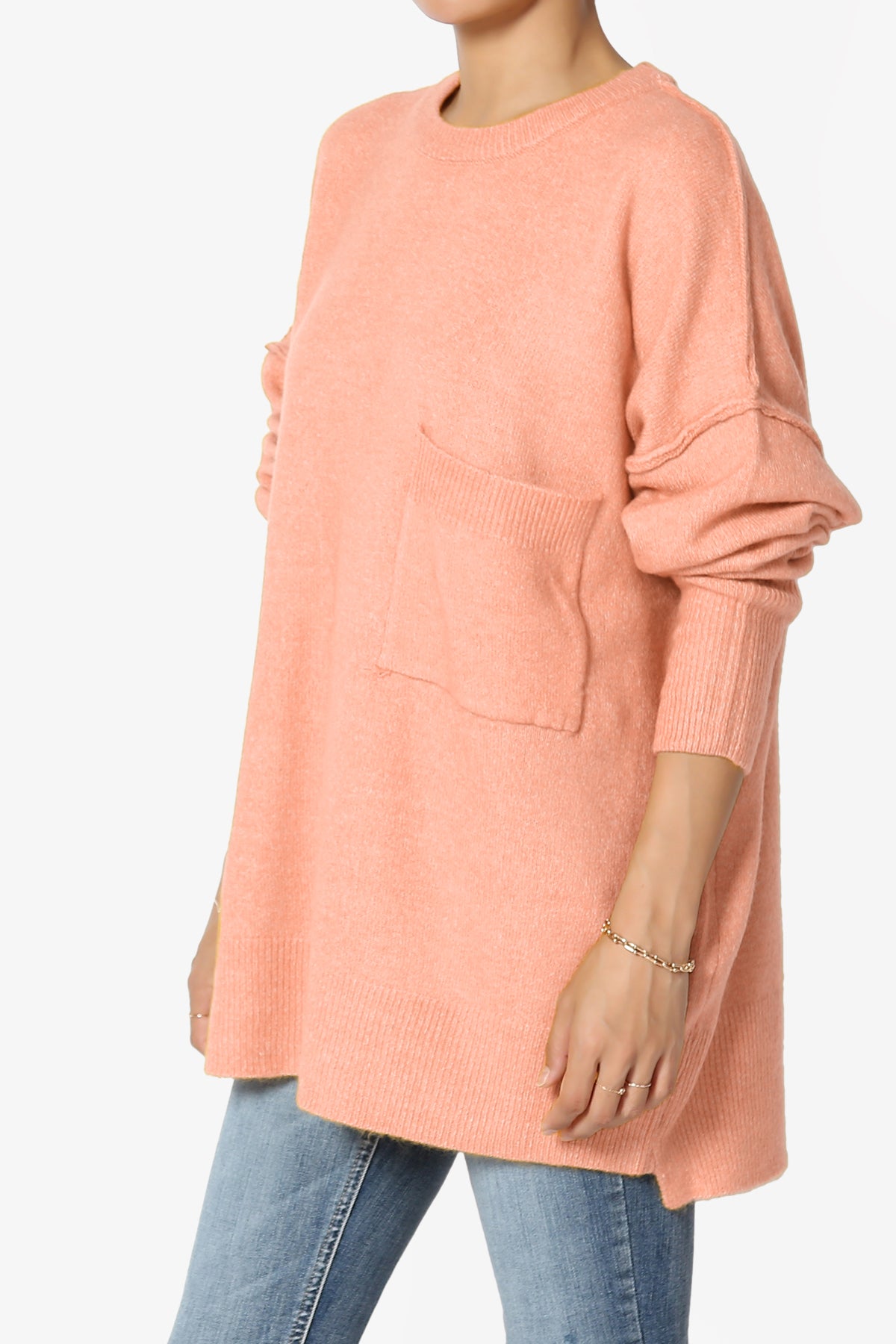 Taryn Loose Melange Knit Sweater CORAL_3