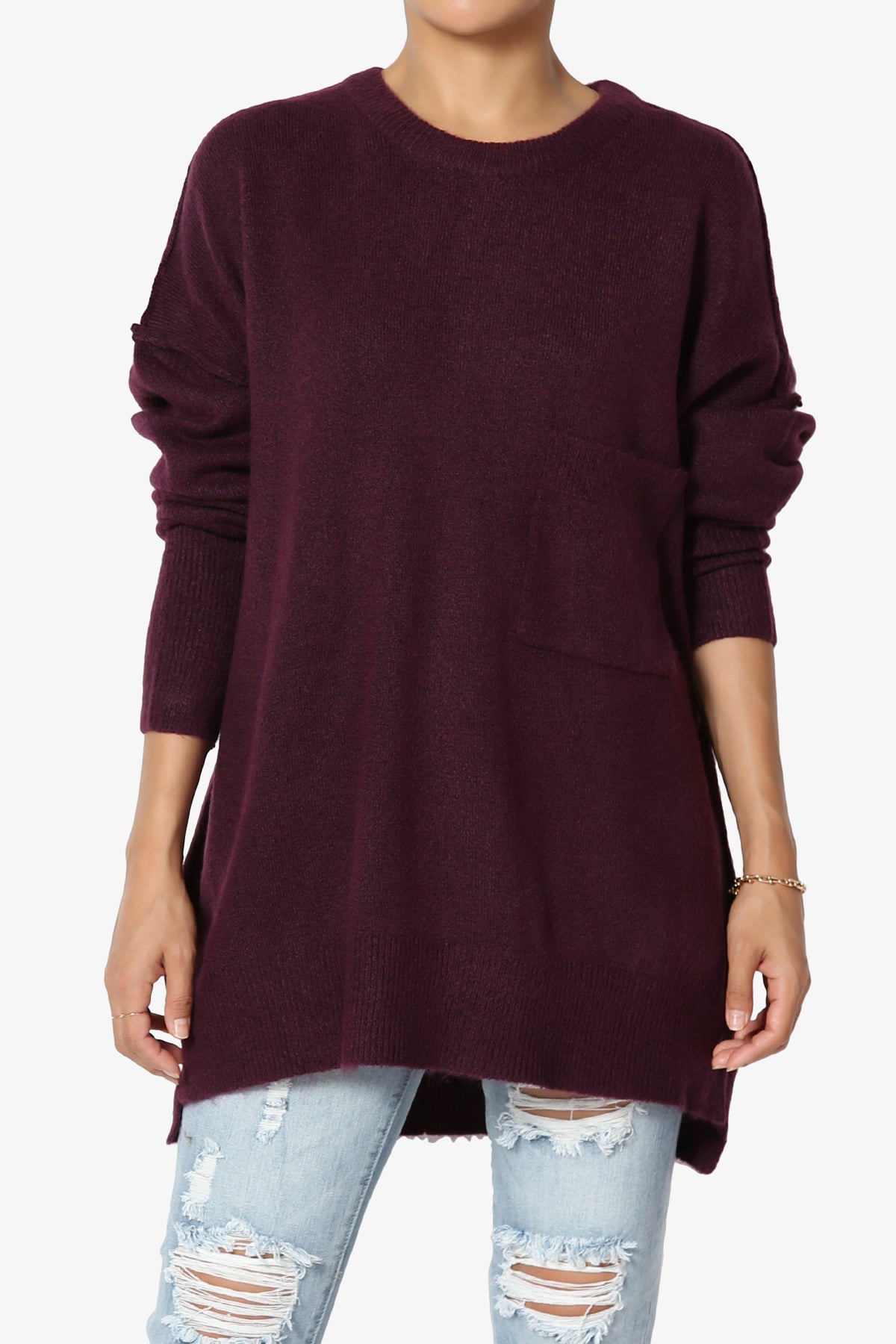 Taryn Loose Melange Knit Sweater DARK PLUM_1