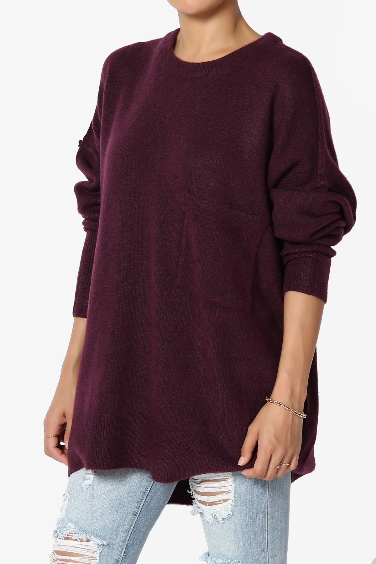 Taryn Loose Melange Knit Sweater DARK PLUM_3