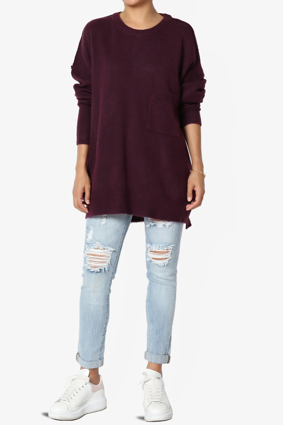 Taryn Loose Melange Knit Sweater DARK PLUM_6