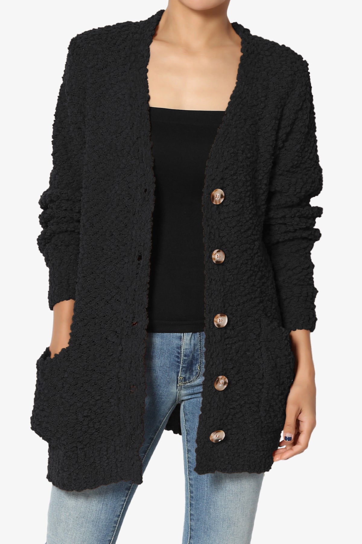 Barry Button Teddy Knit Sweater Cardigan BLACK_1