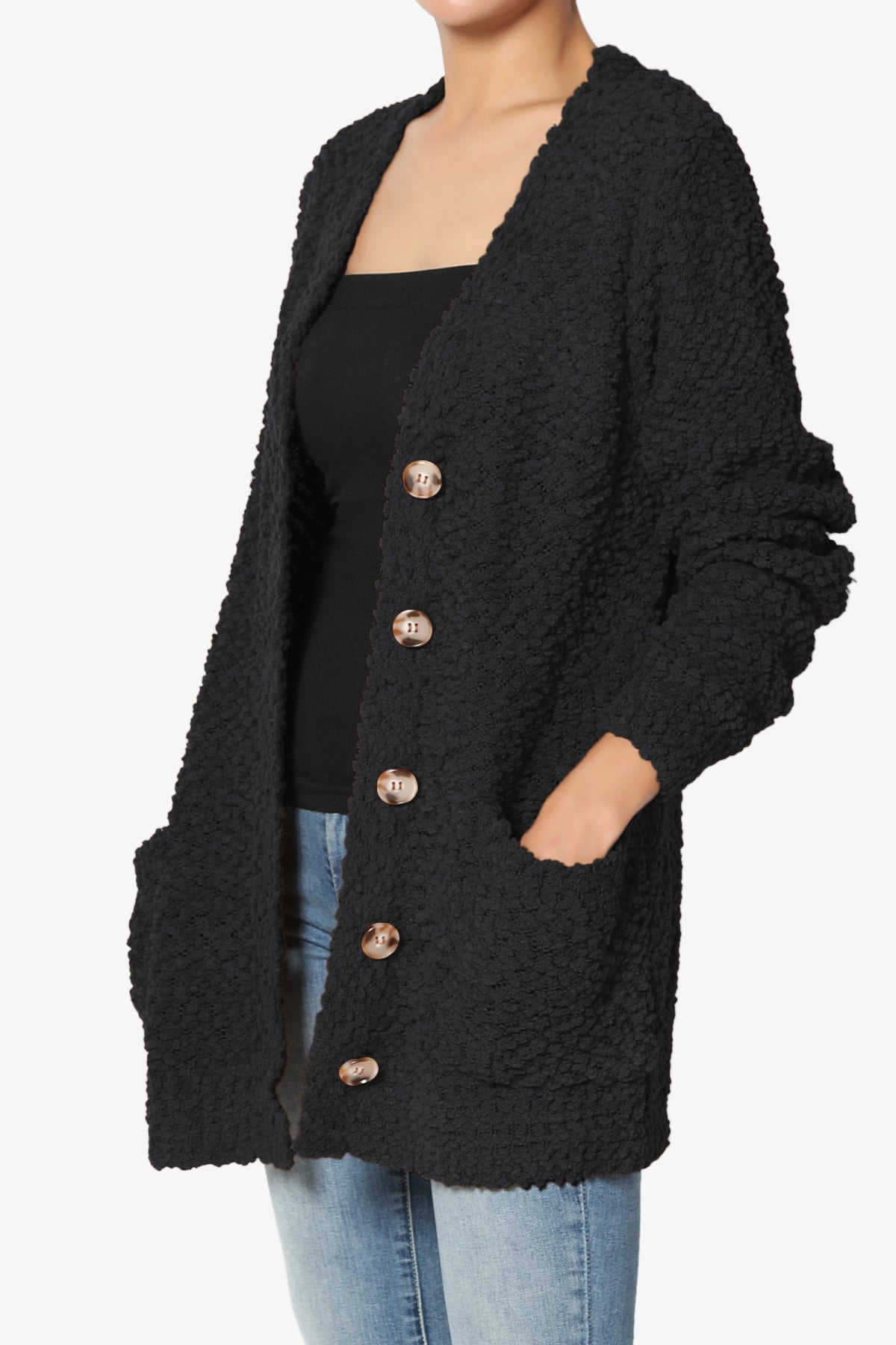 Barry Button Teddy Knit Sweater Cardigan BLACK_3