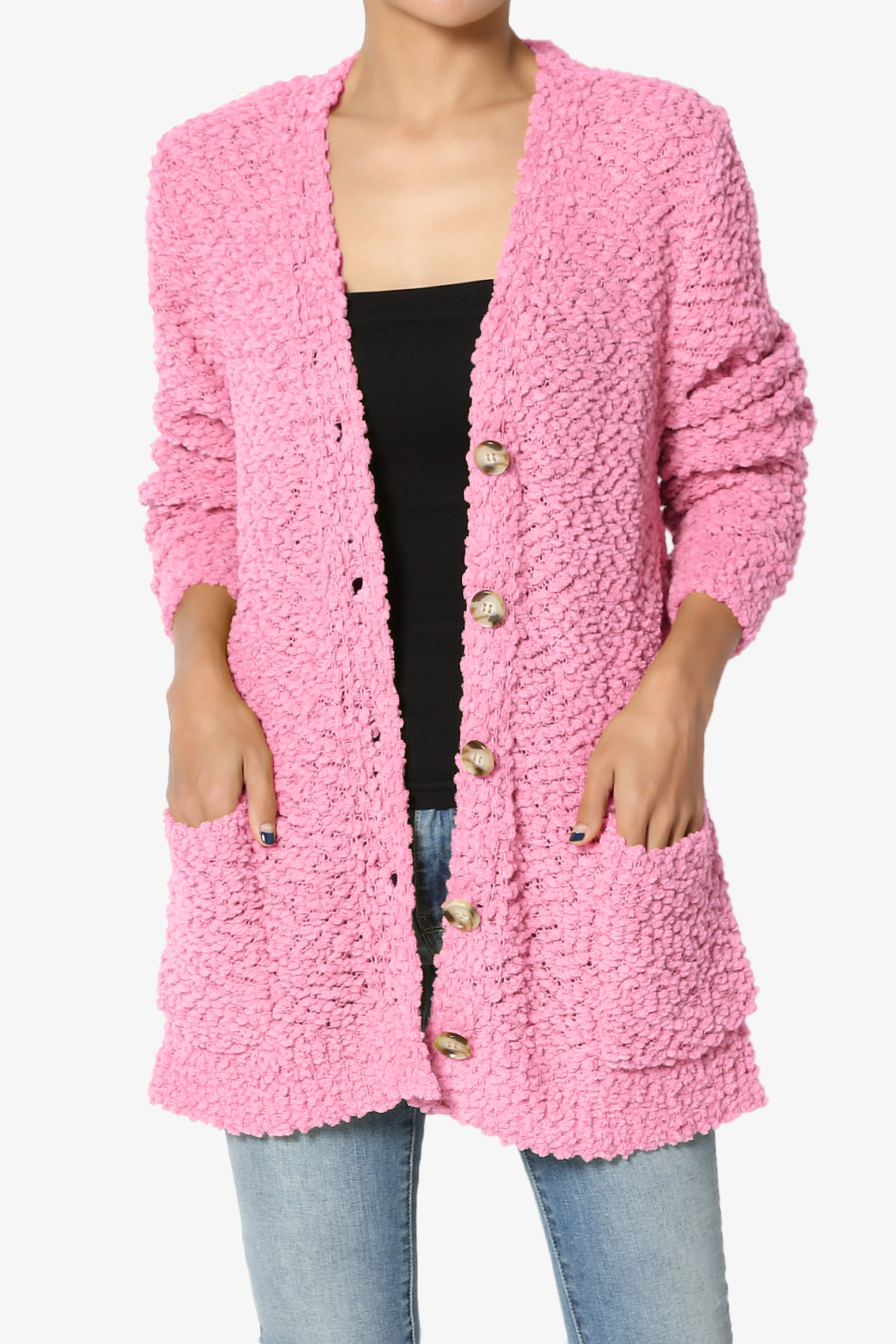 Barry Button Teddy Knit Sweater Cardigan CANDY PINK_1