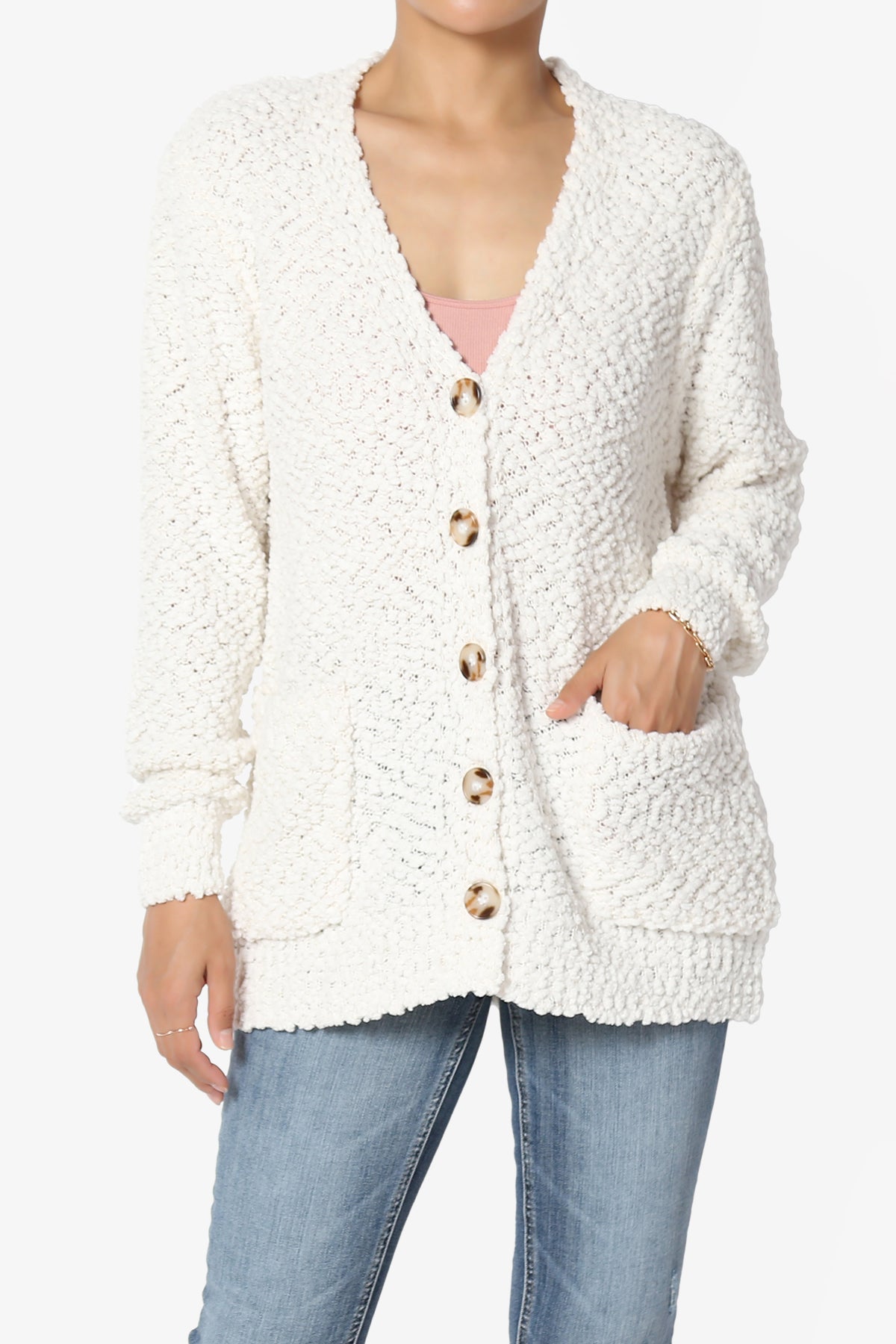 Barry Button Teddy Knit Sweater Cardigan CREAM_1