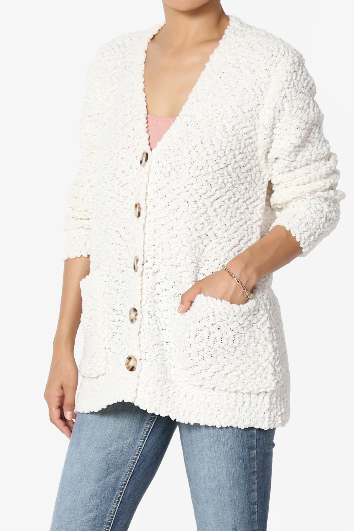 Barry Button Teddy Knit Sweater Cardigan CREAM_3