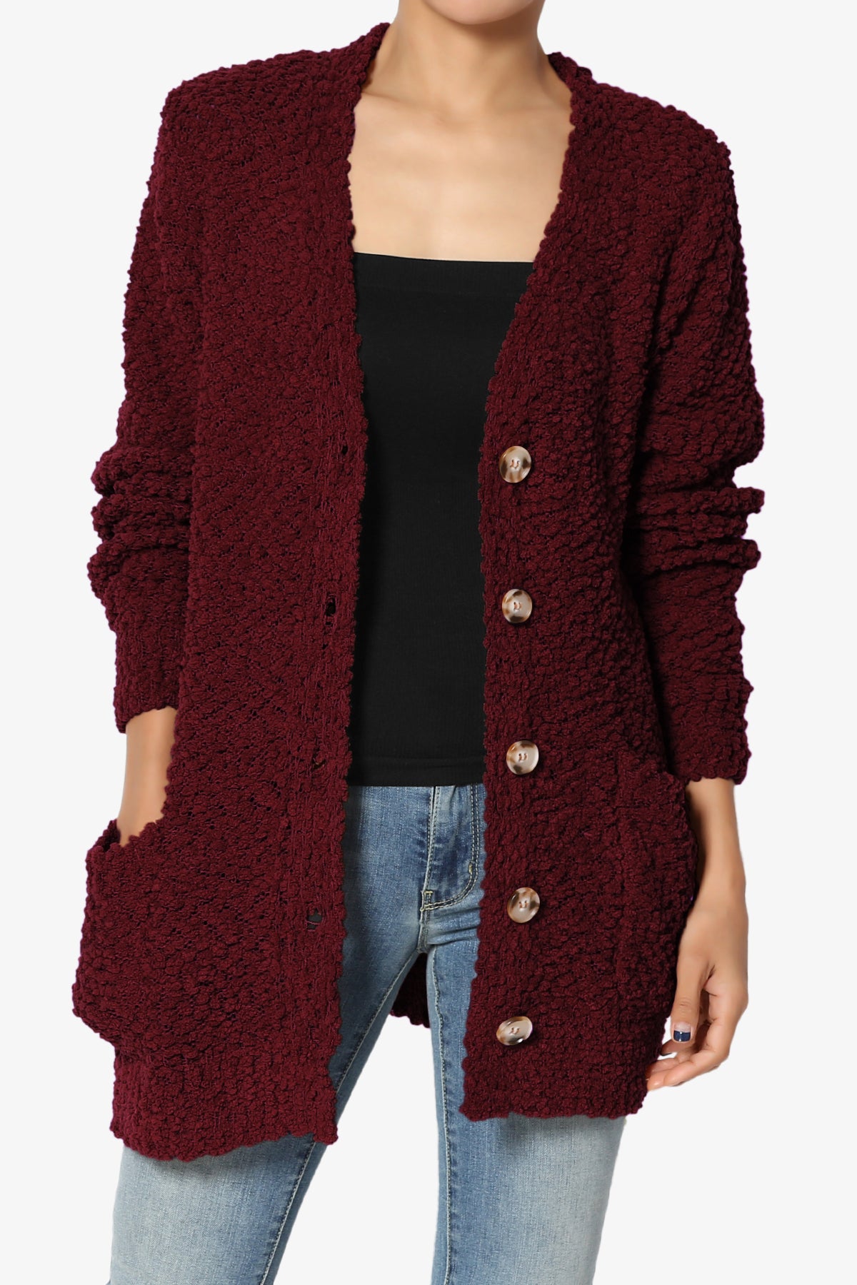 Barry Button Teddy Knit Sweater Cardigan DARK BURGUNDY_1