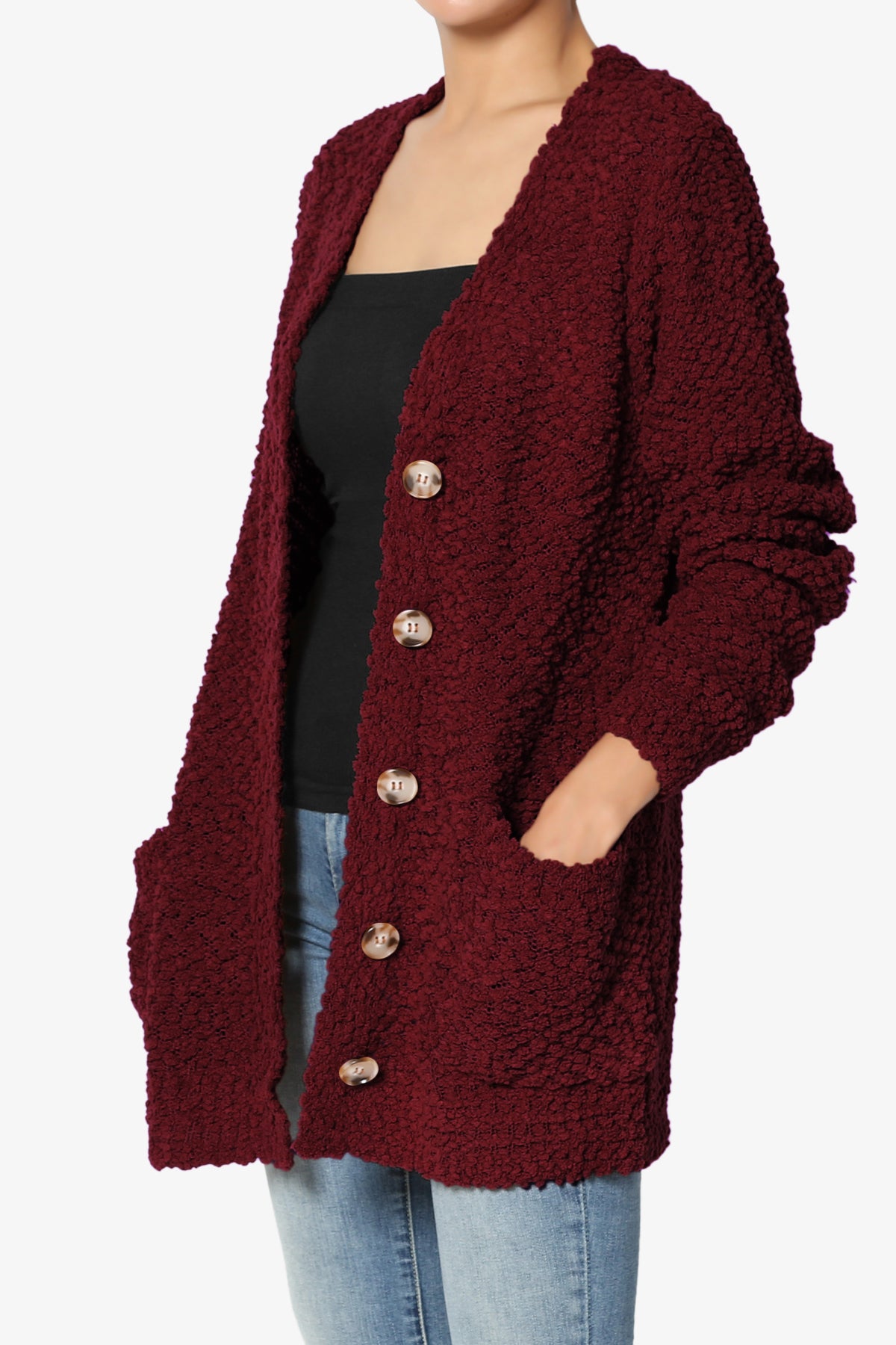 Barry Button Teddy Knit Sweater Cardigan DARK BURGUNDY_3