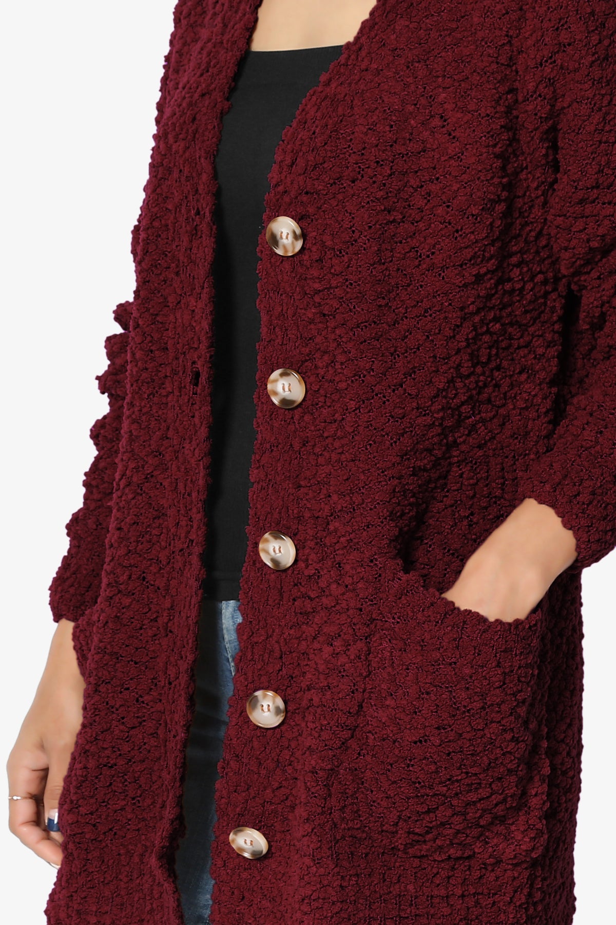 Barry Button Teddy Knit Sweater Cardigan DARK BURGUNDY_5