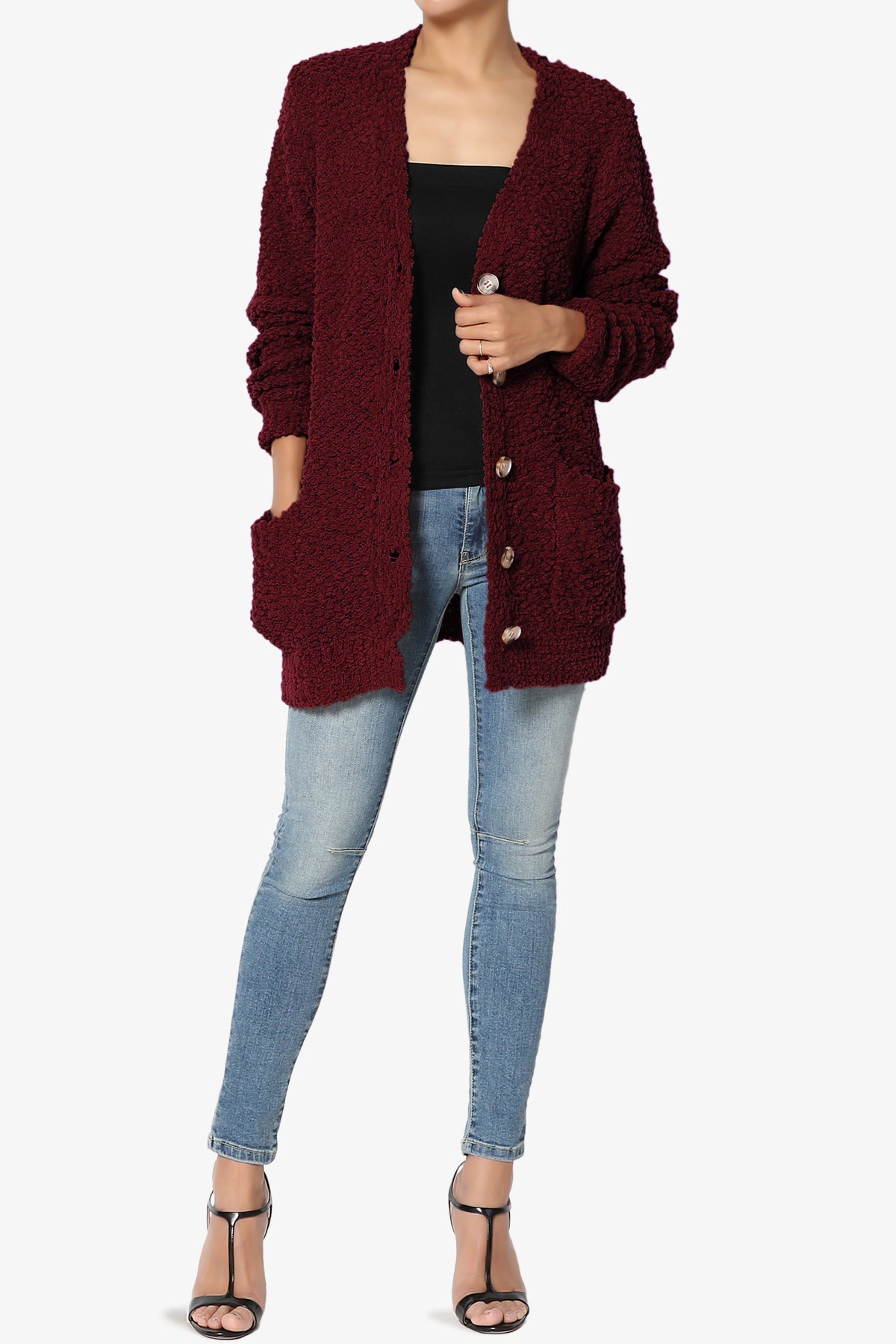 Barry Button Teddy Knit Sweater Cardigan DARK BURGUNDY_6