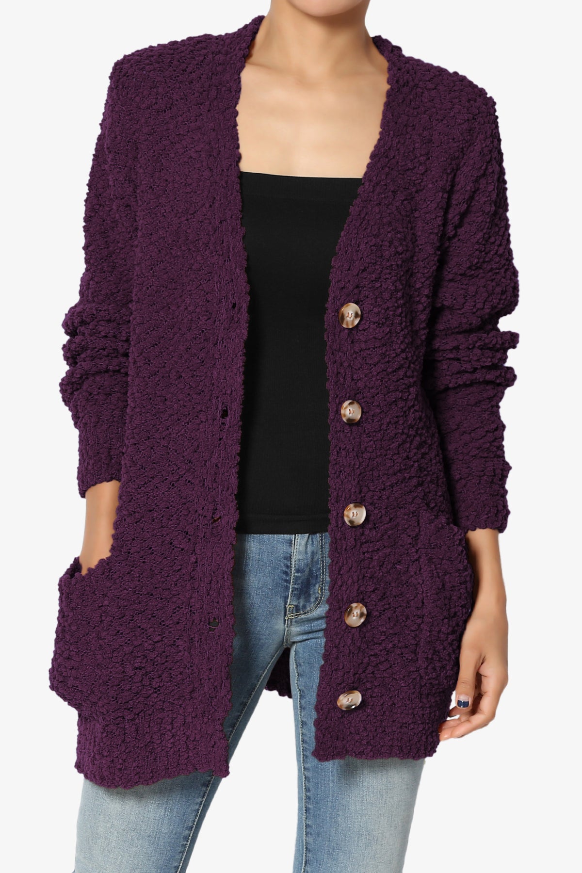 Barry Button Teddy Knit Sweater Cardigan DARK PLUM_1