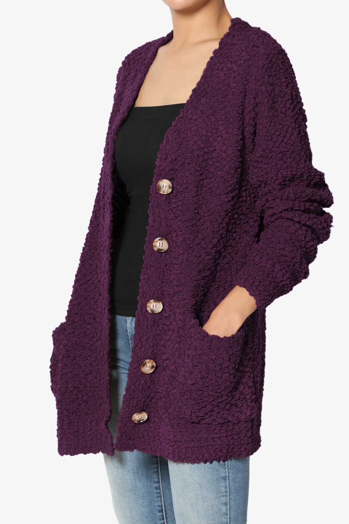 Barry Button Teddy Knit Sweater Cardigan DARK PLUM_3