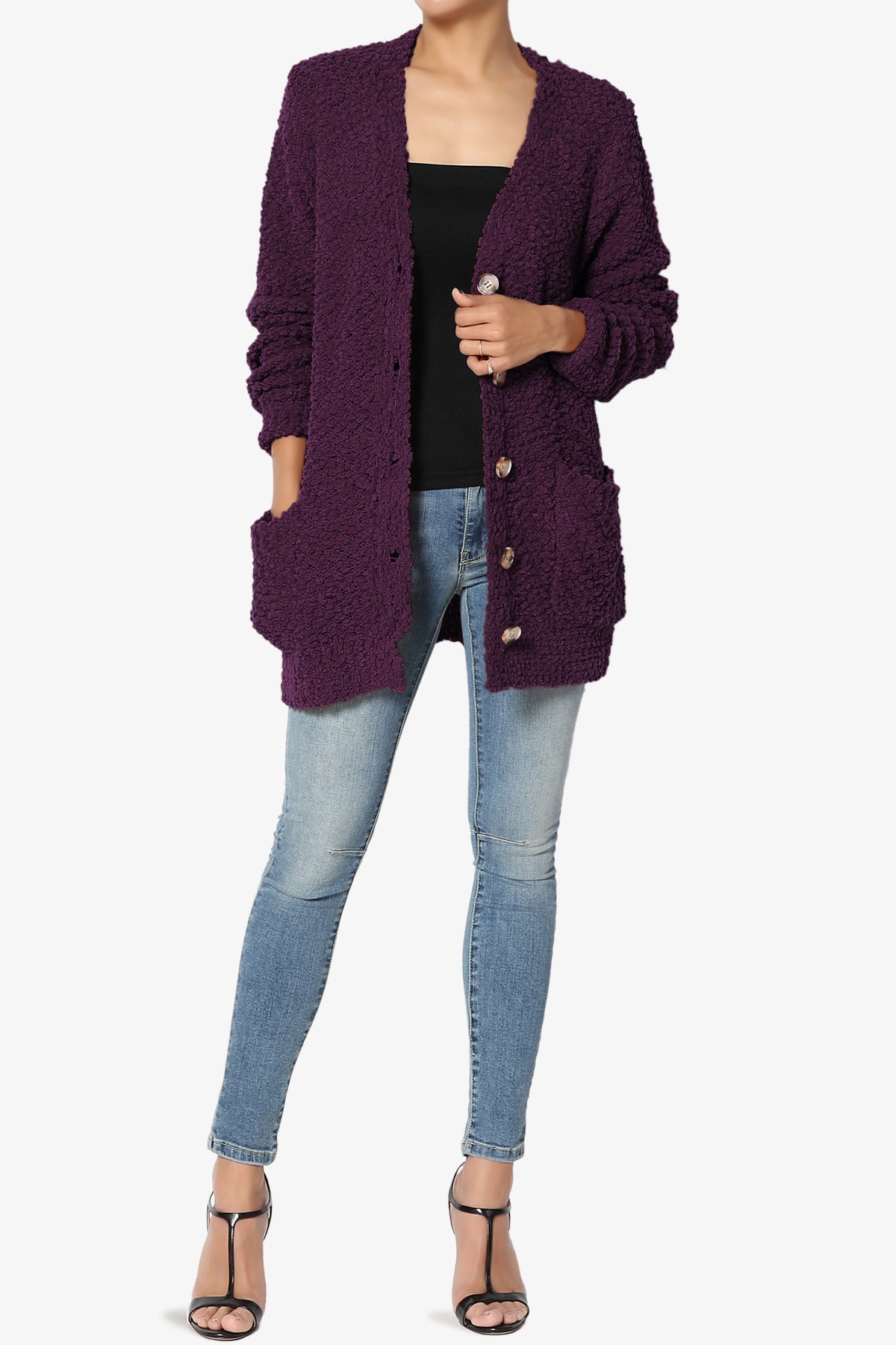 Barry Button Teddy Knit Sweater Cardigan DARK PLUM_6