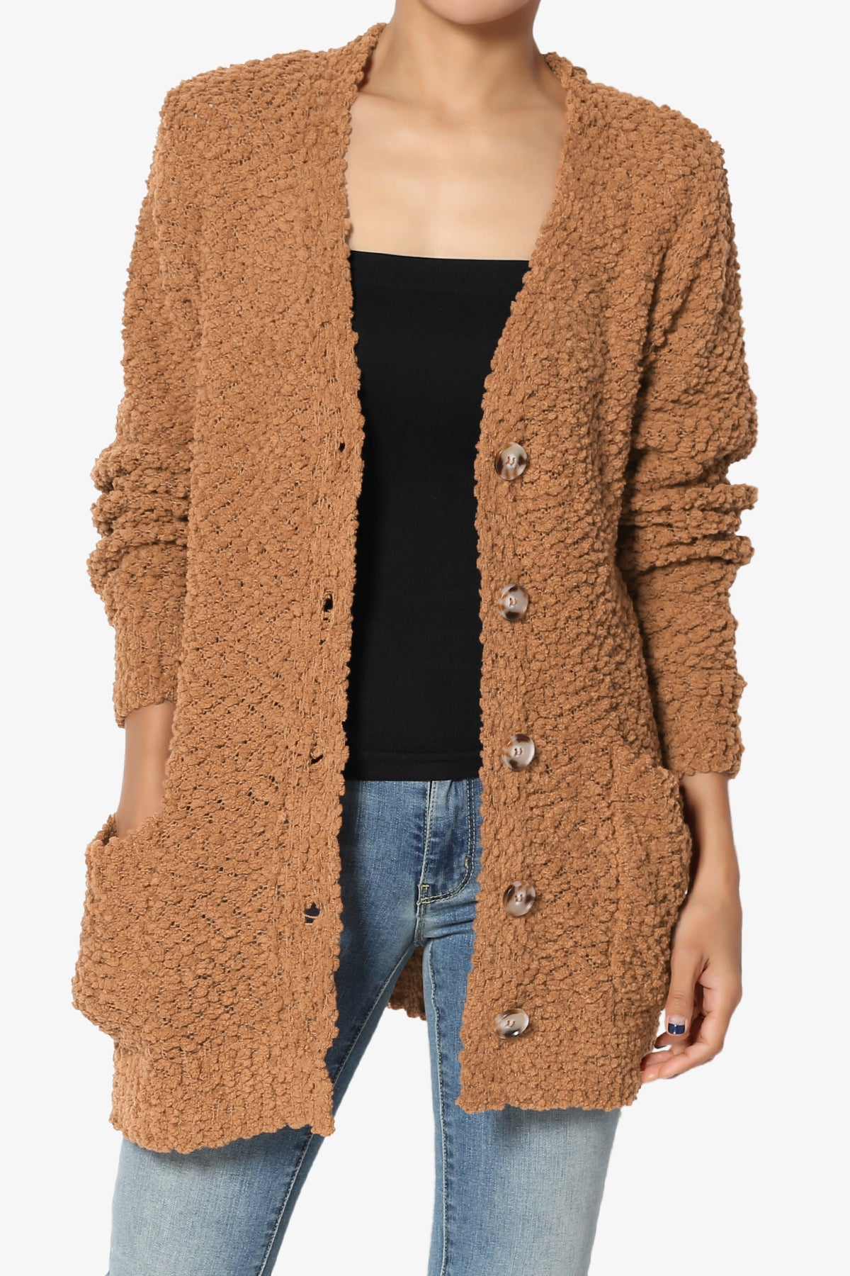 Barry Button Teddy Knit Sweater Cardigan DEEP CAMEL_1