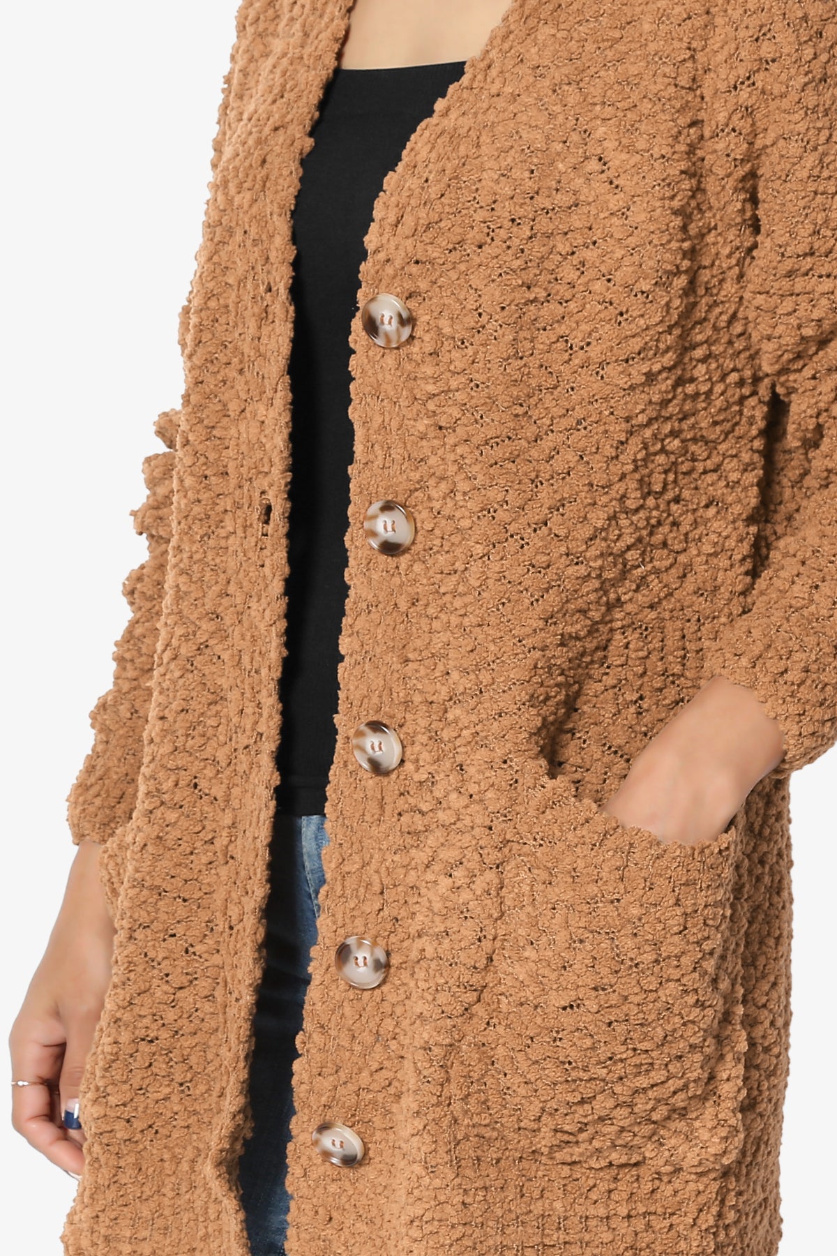 Barry Button Teddy Knit Sweater Cardigan DEEP CAMEL_5